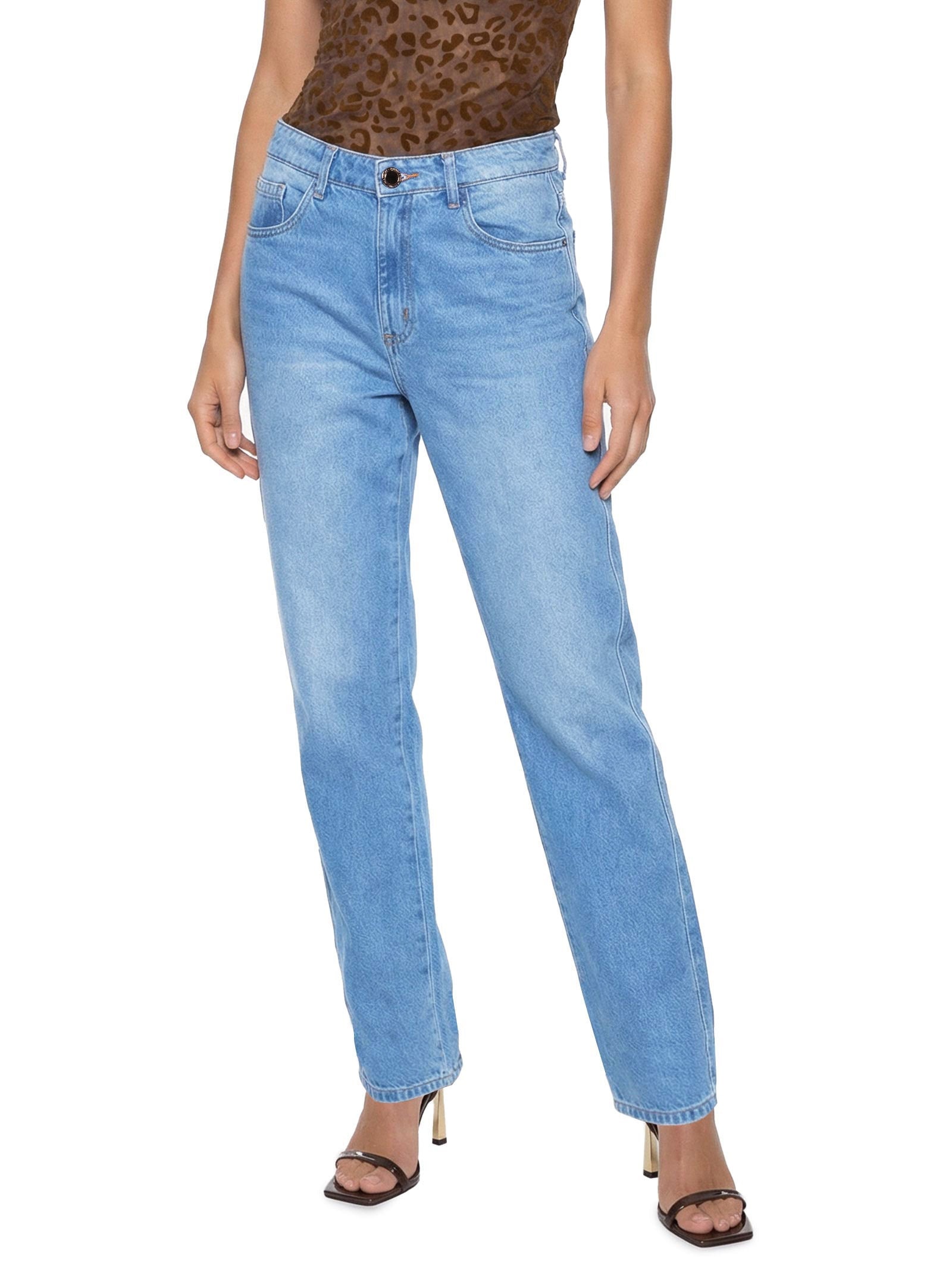 Calça Jeans Feminina Reta Super High Azul Lança Perfume