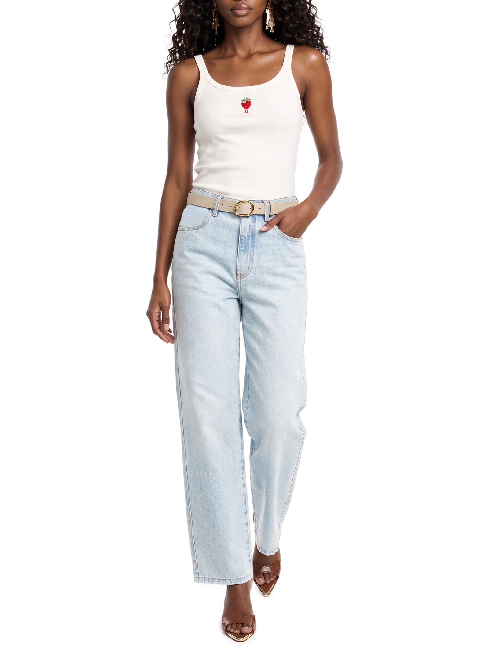 Calça Jeans Feminina Super Baggy Cintura Média Azul Lança Perfume
