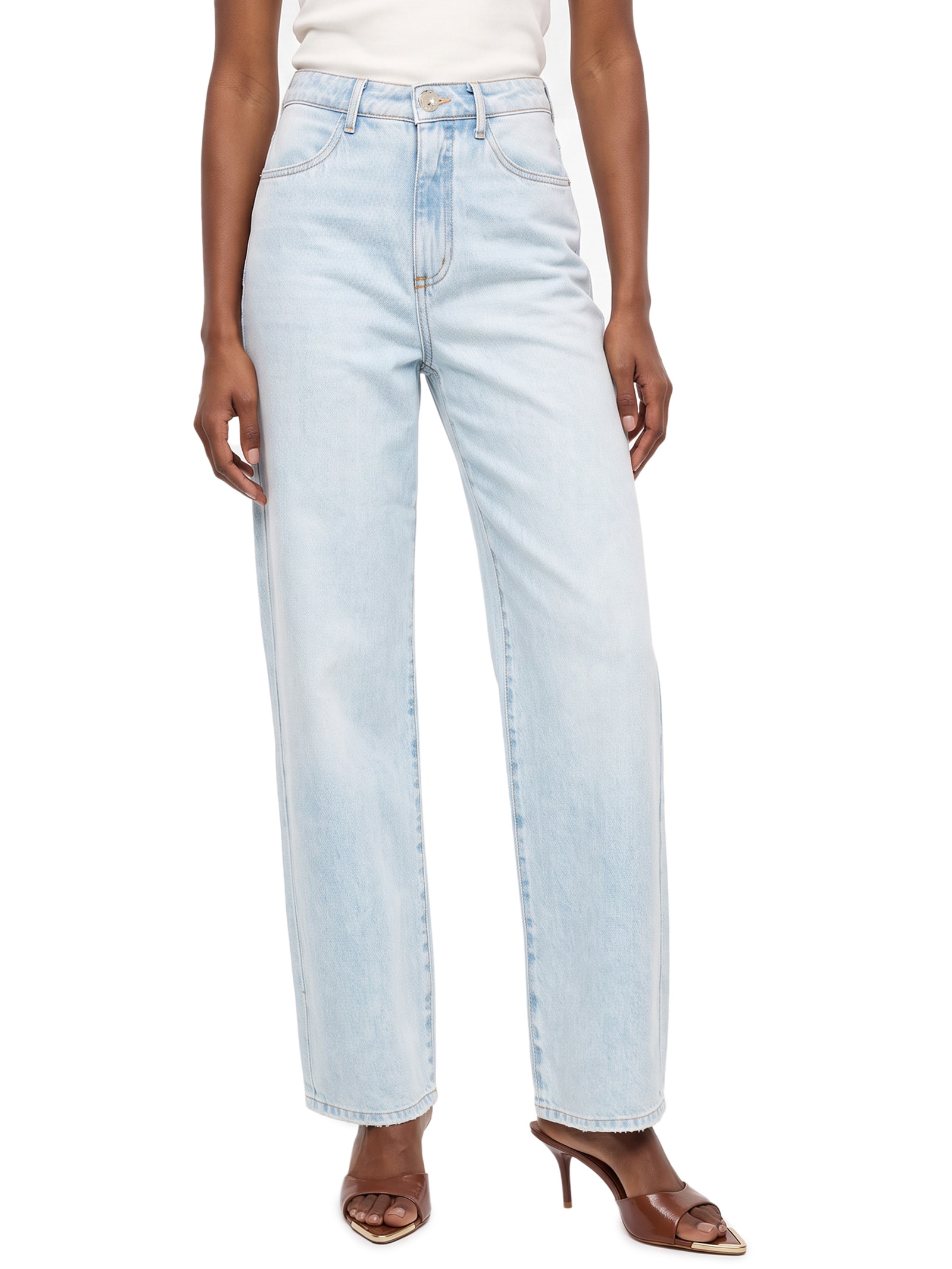 Calça Jeans Feminina Super Baggy Cintura Média Azul Lança Perfume