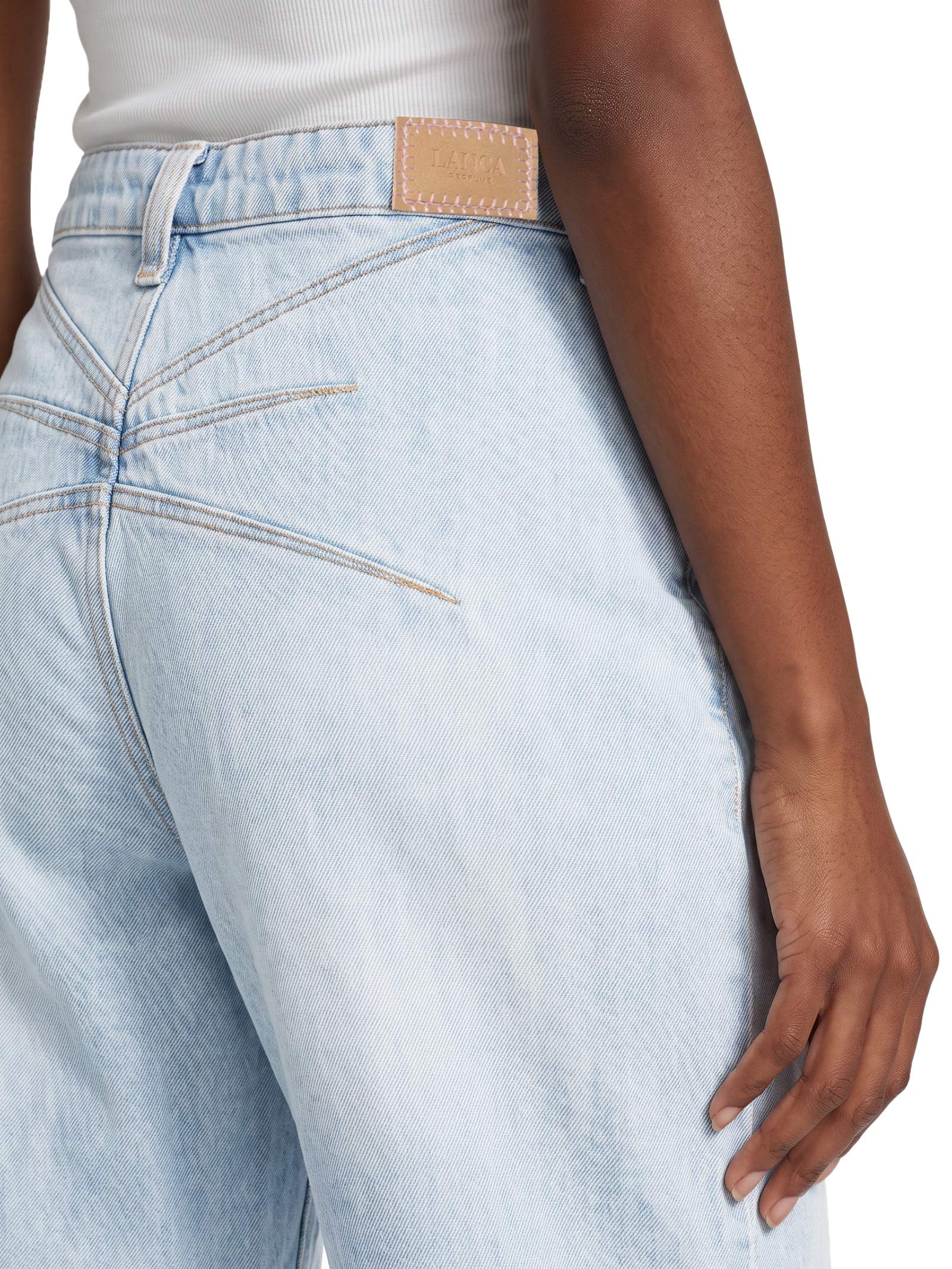 Calça Jeans Feminina Super Baggy Cintura Média Azul Lança Perfume