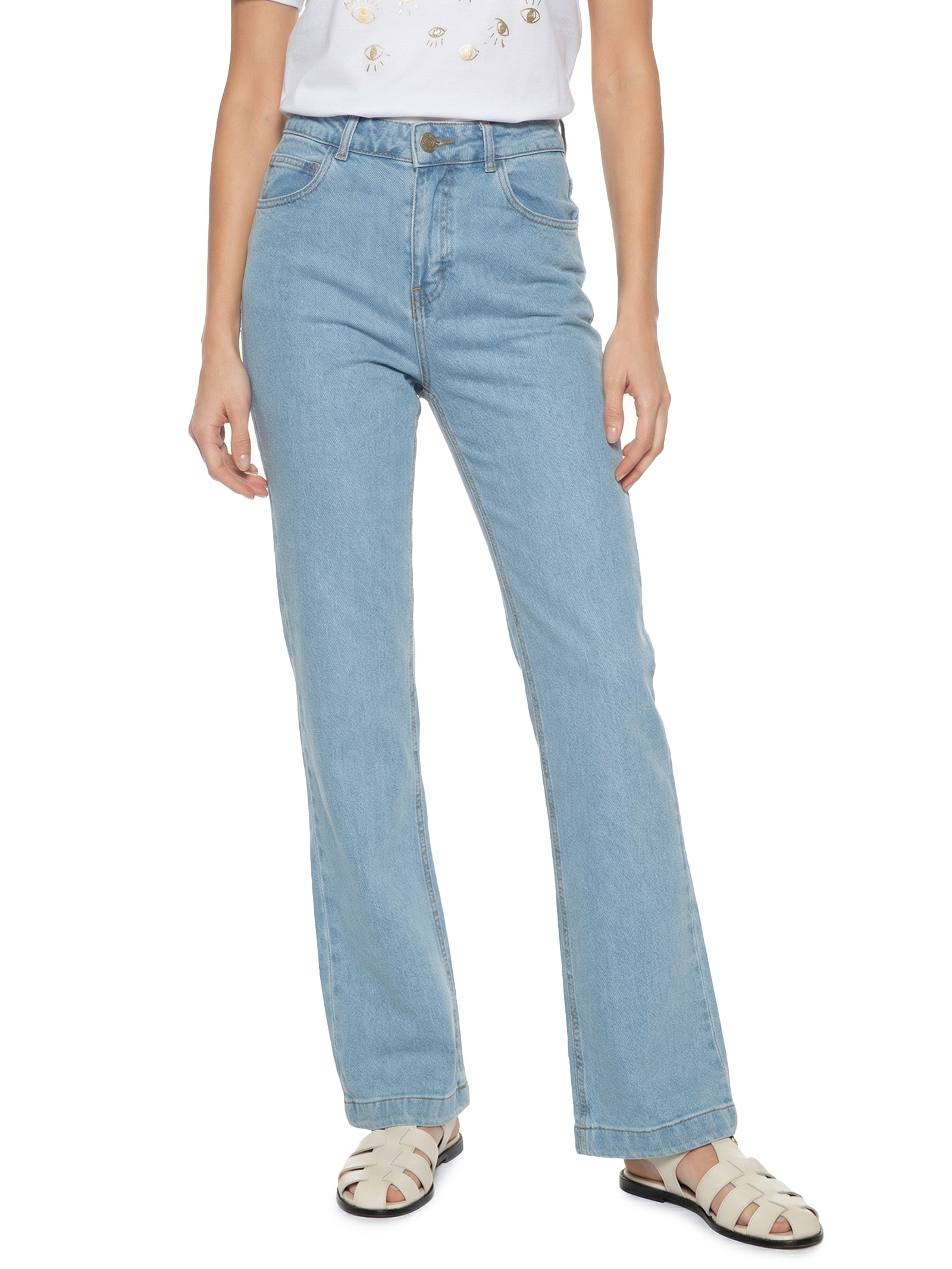 Calça Jeans Feminina Super Reta 1967 Azul Cantão
