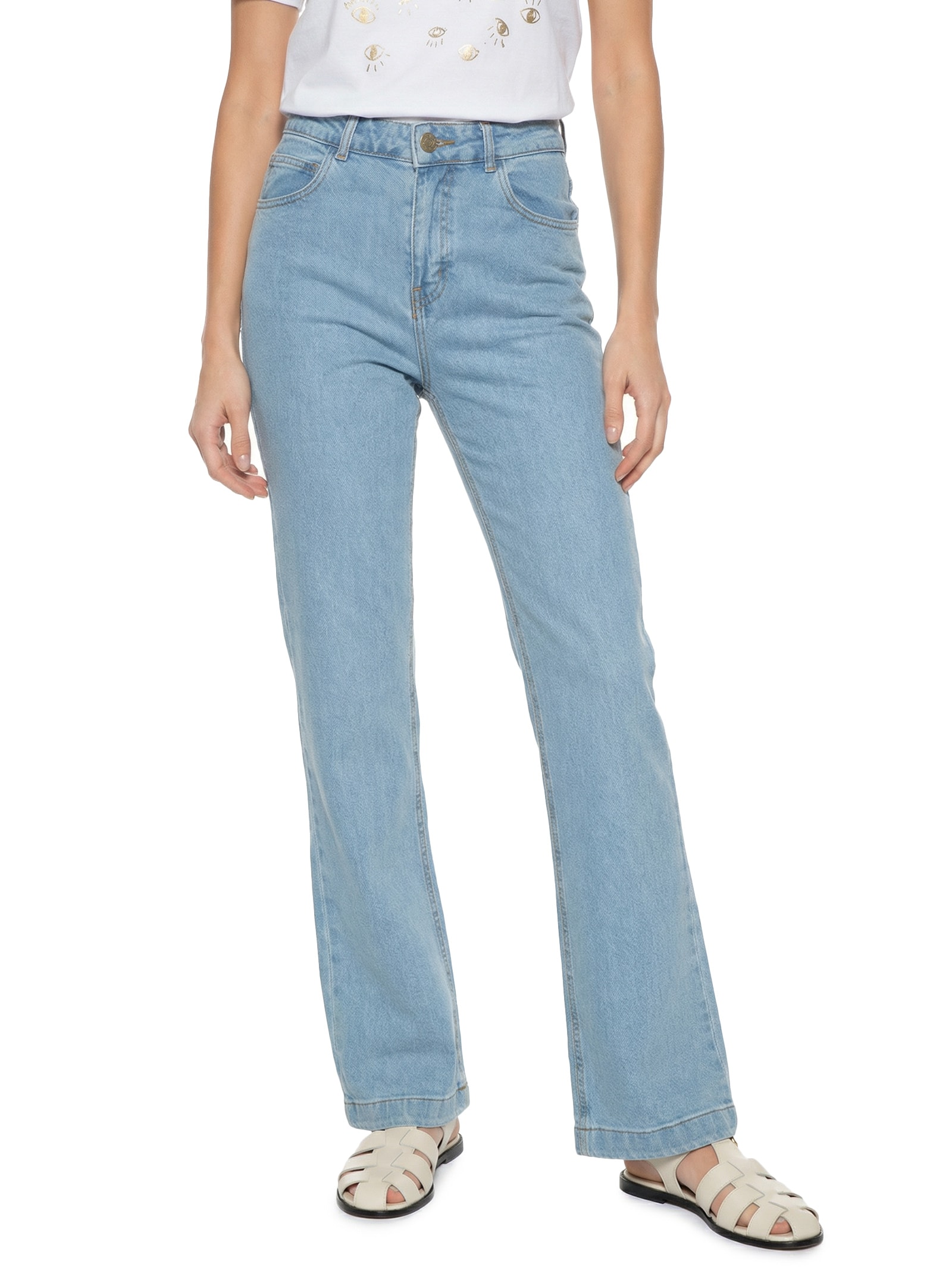 Calça Jeans Feminina Super Reta 1967 Azul Cantão