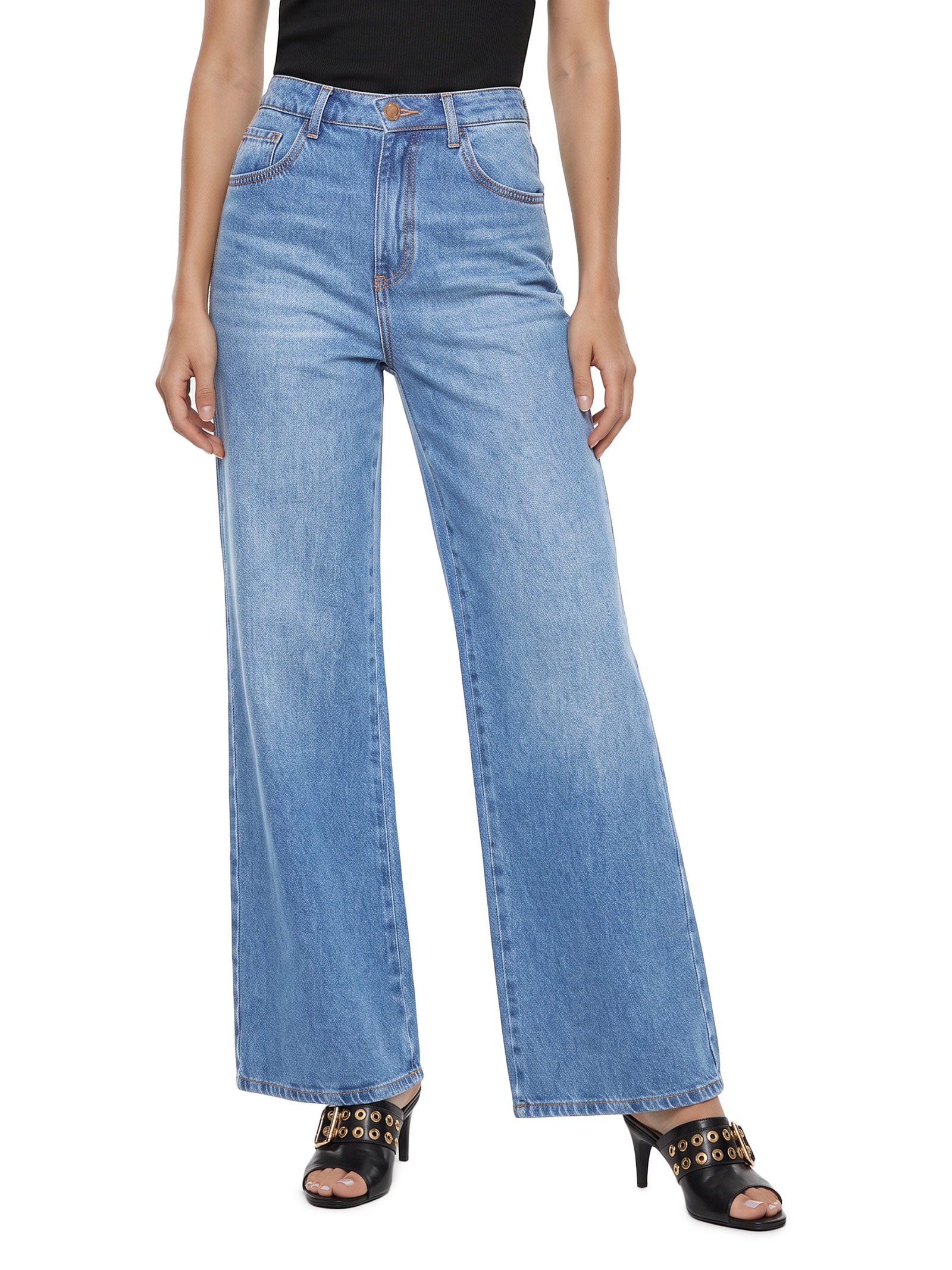Calça Jeans Feminina Wide Leg Azul Lança Perfume