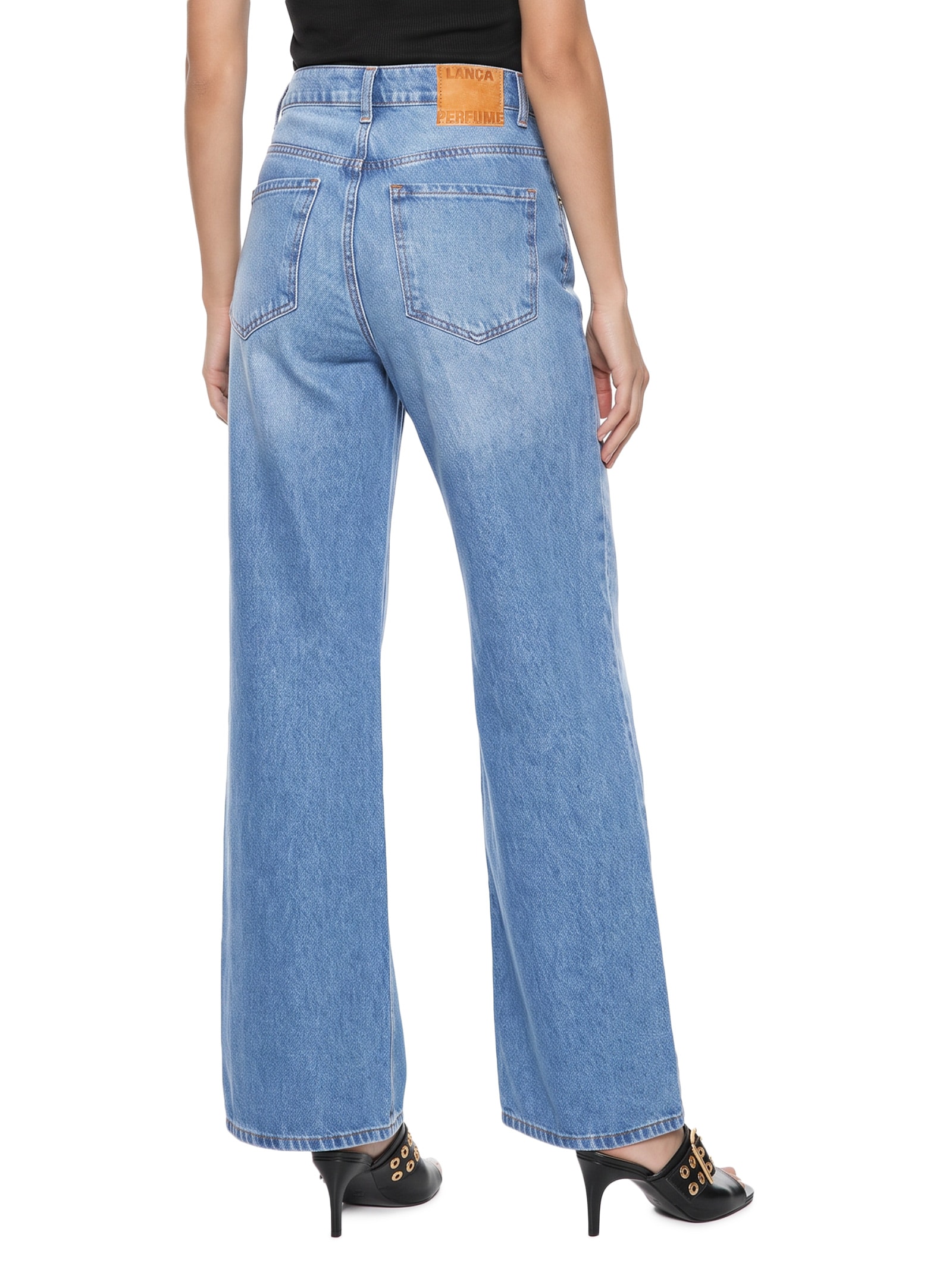 Calça Jeans Feminina Wide Leg Azul Lança Perfume