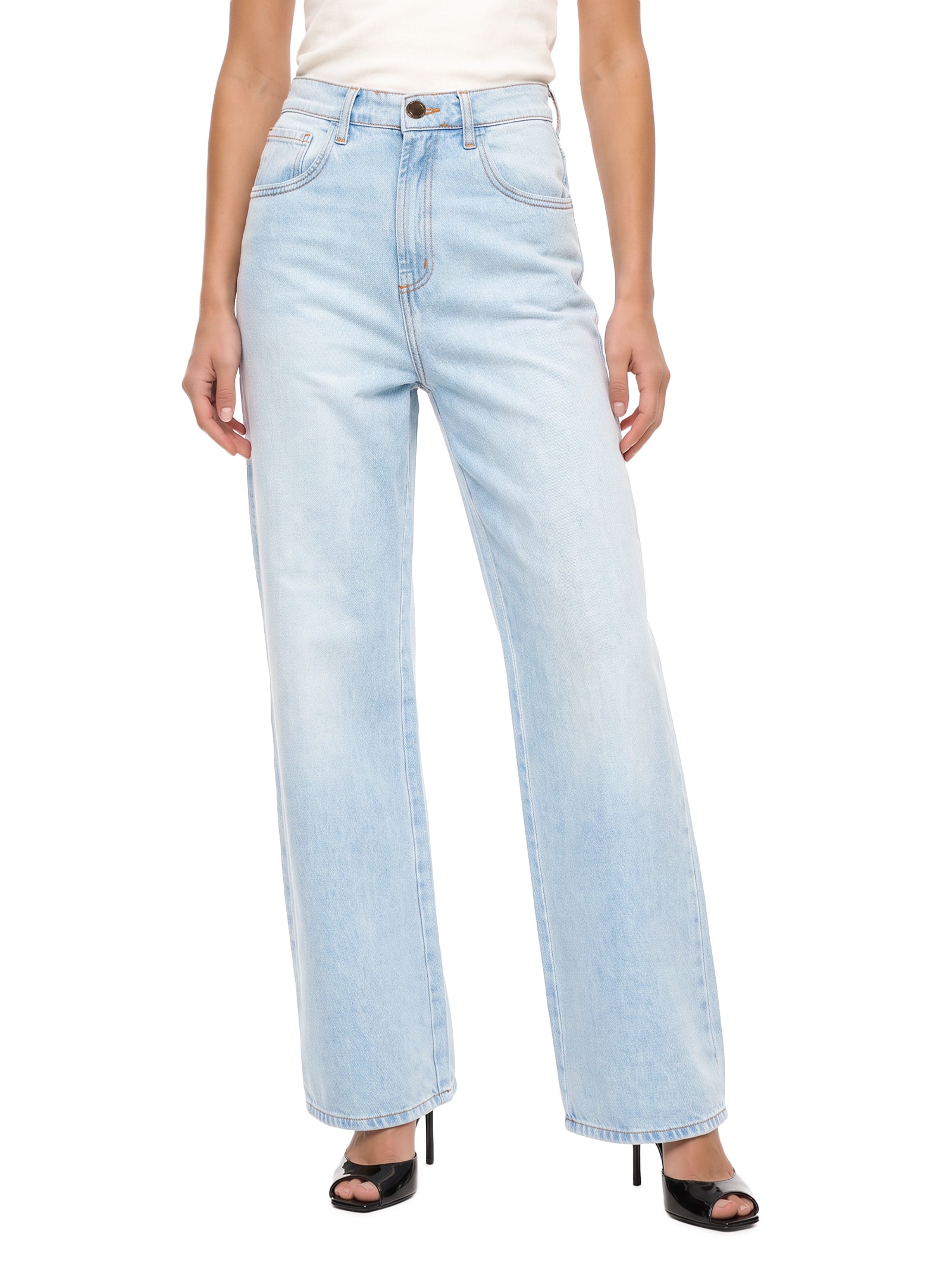 Calça Jeans Feminina Wide Leg Azul Claro Lança Perfume