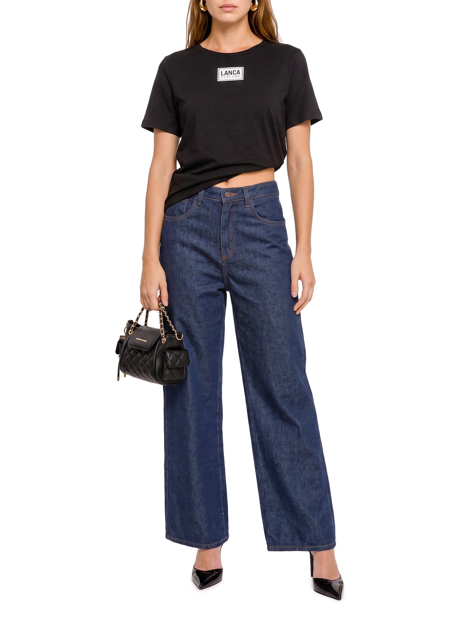 Calça Jeans Feminina Wide Leg Azul Escuro Lança Perfume