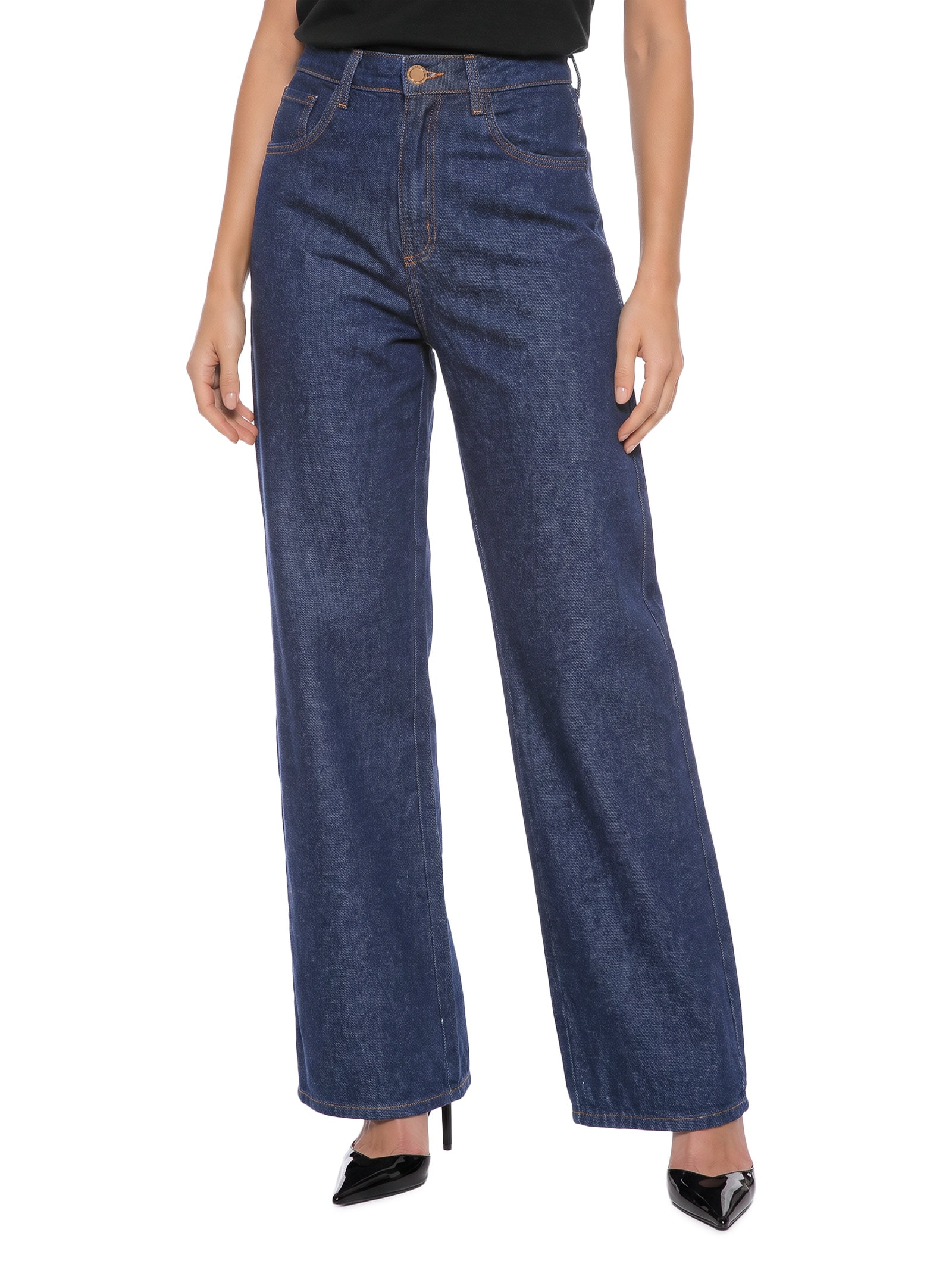 Calça Jeans Feminina Wide Leg Azul Escuro Lança Perfume