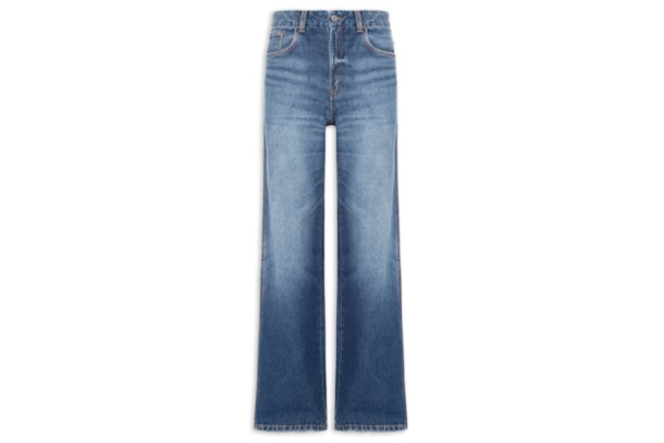 Calça Jeans Feminina Wide Leg Barra Desfiada - Azul