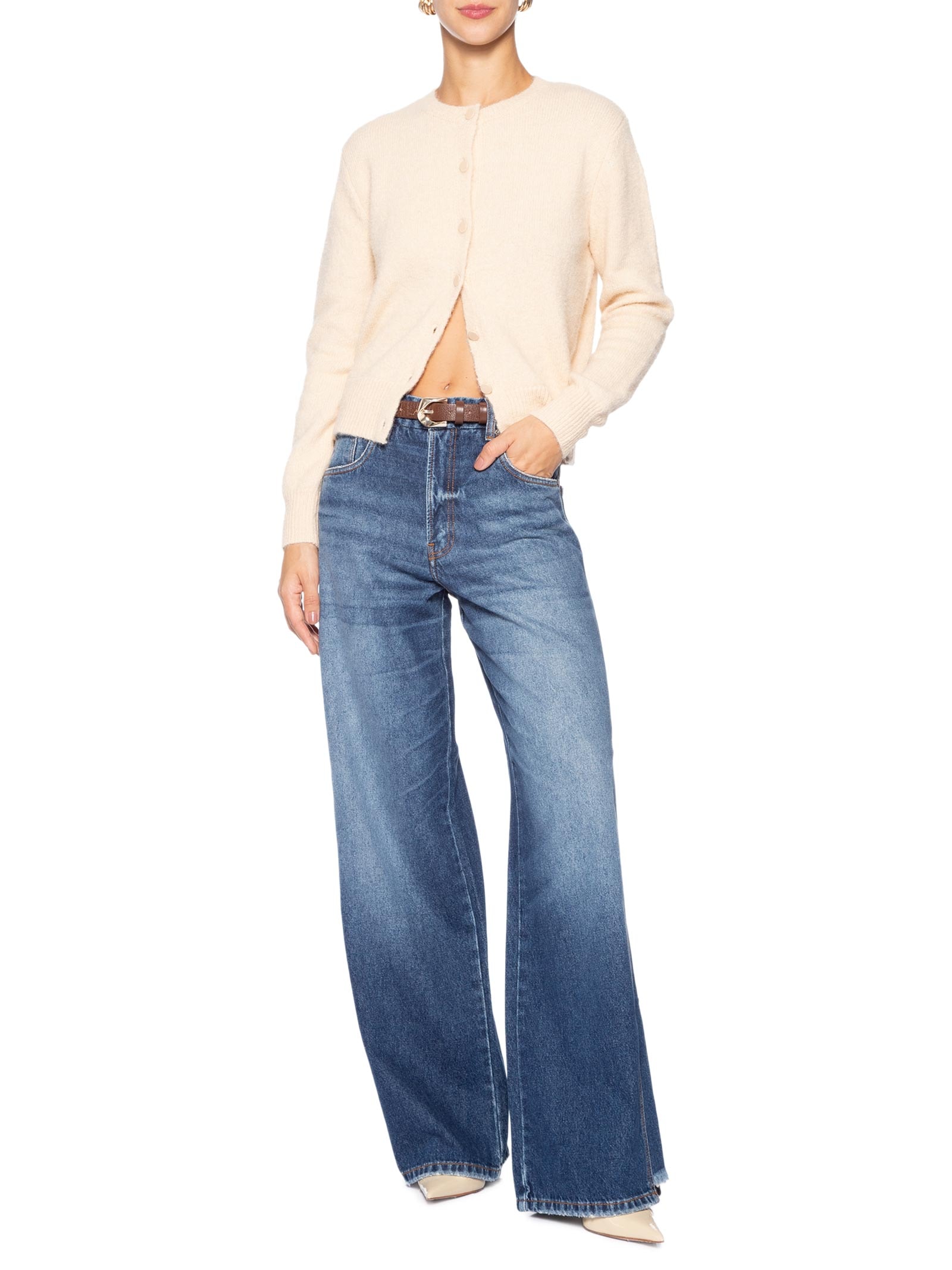 Calça Jeans Feminina Wide Leg Barra Desfiada Azul Animale Jeans