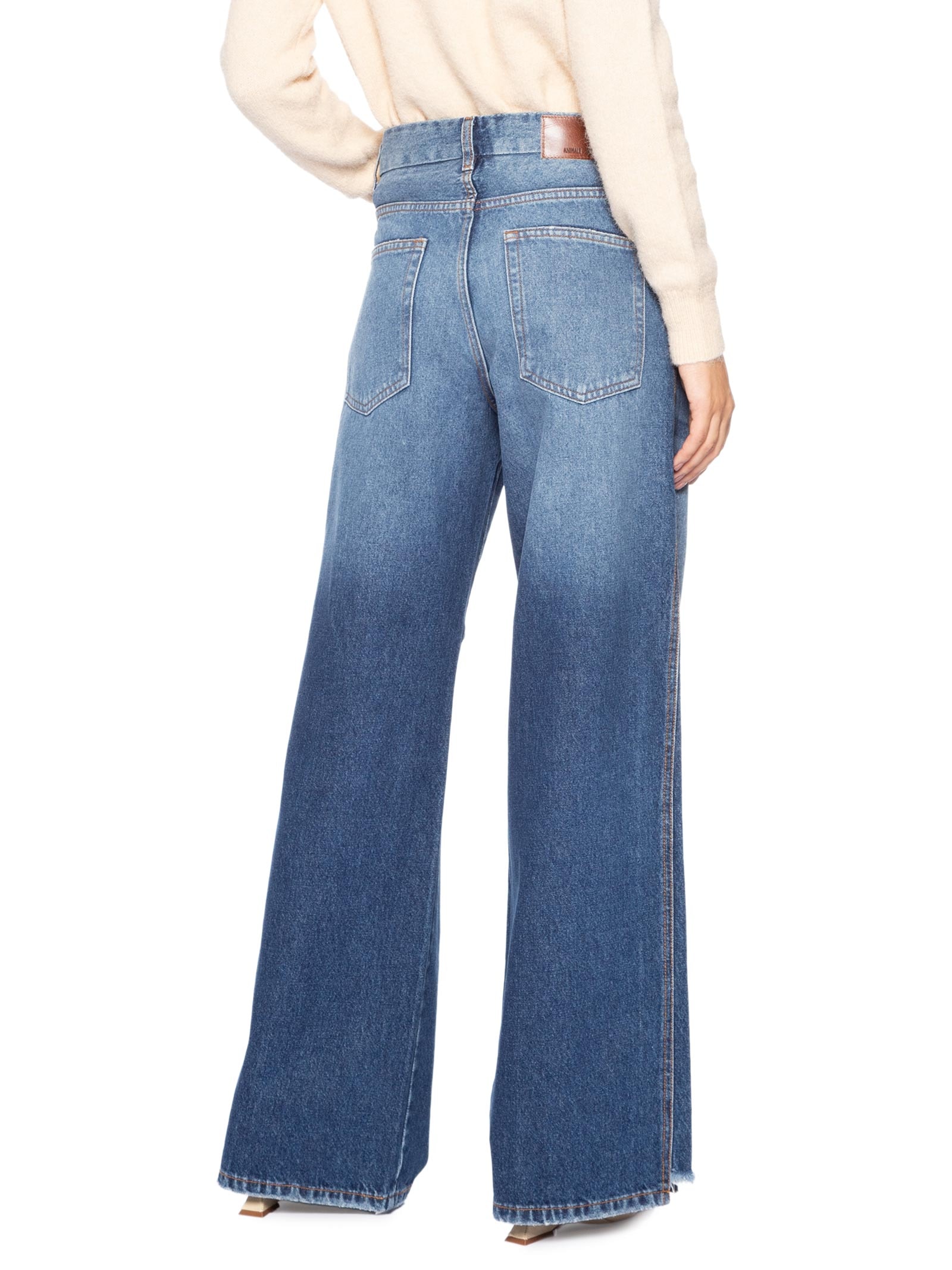 Calça Jeans Feminina Wide Leg Barra Desfiada Azul Animale Jeans