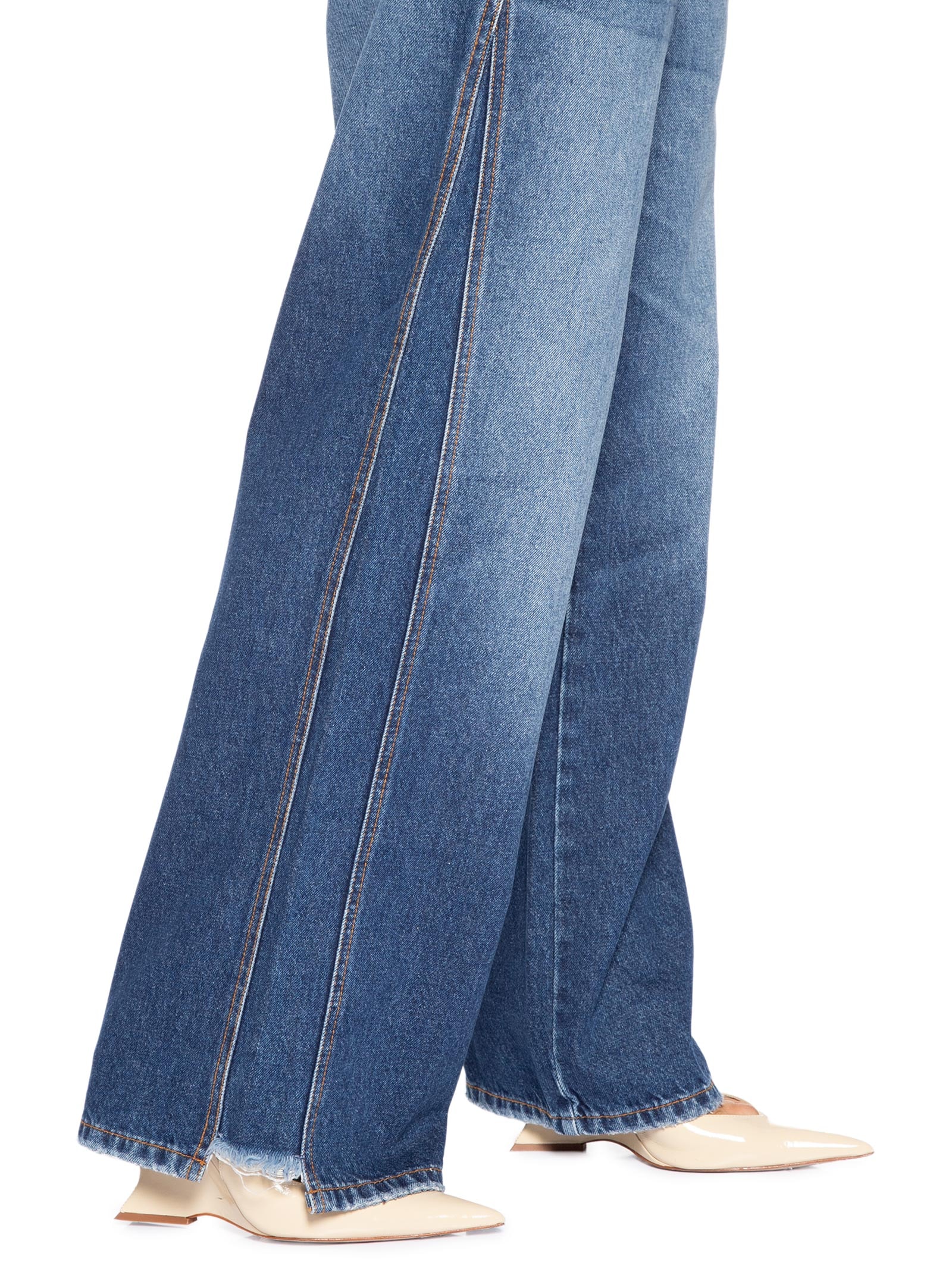 Calça Jeans Feminina Wide Leg Barra Desfiada Azul Animale Jeans