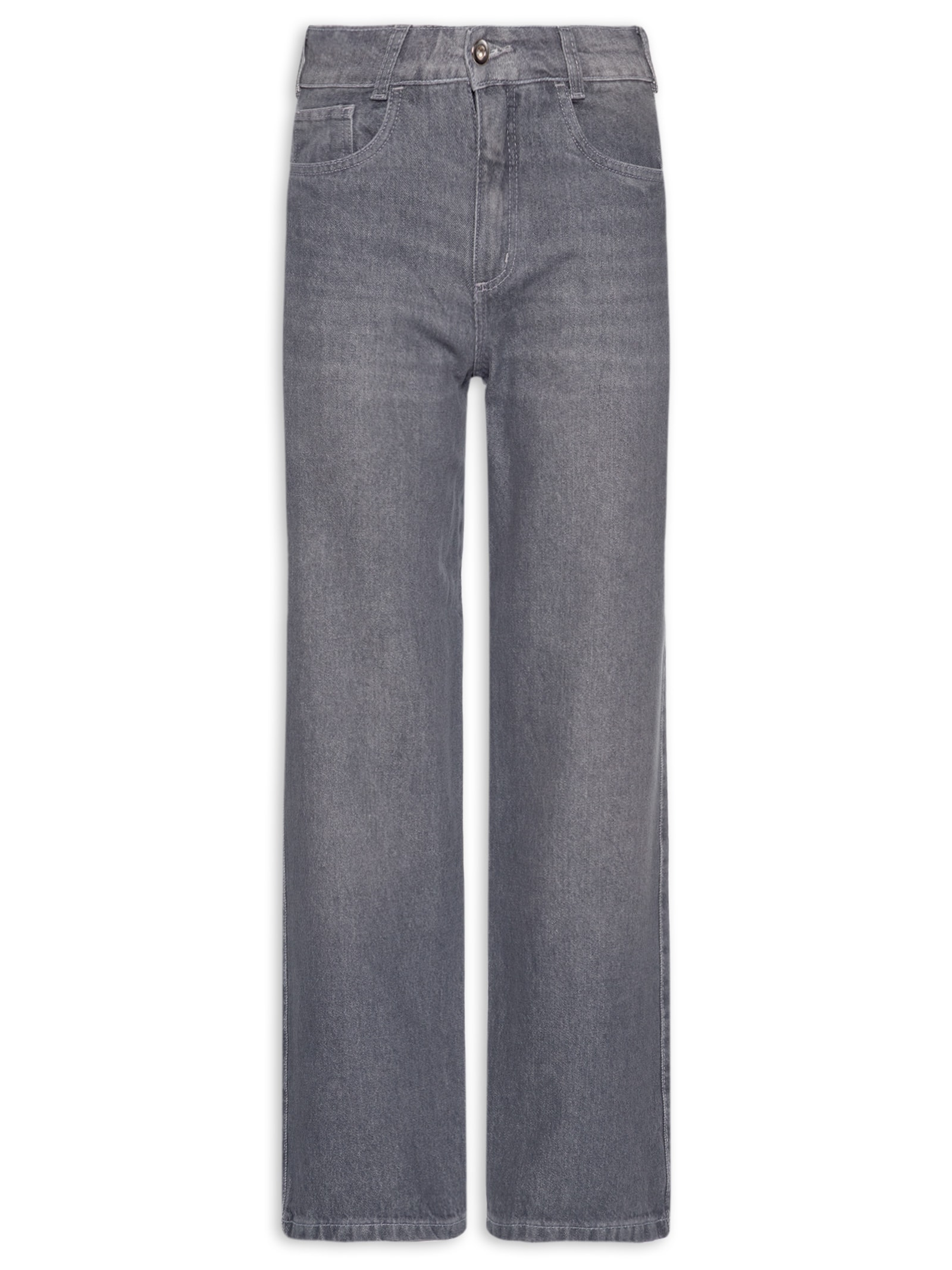 Calça Jeans Feminina Wide Leg Cinza Market 33