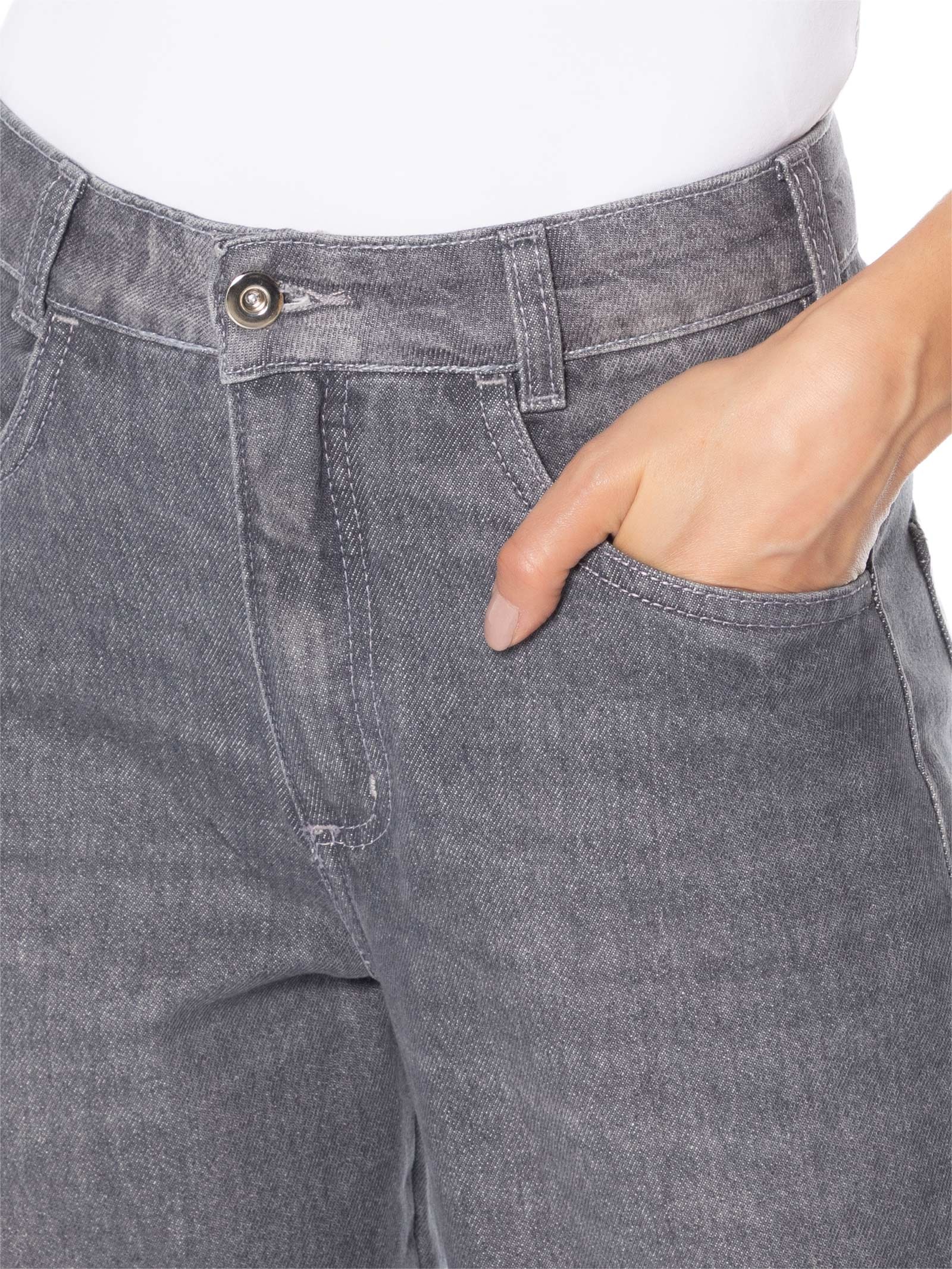 Calça Jeans Feminina Wide Leg Cinza Market 33