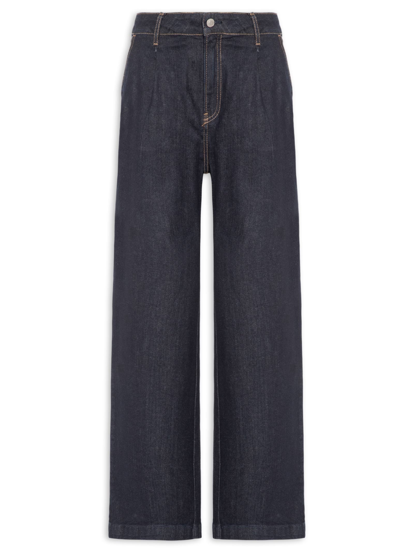 Calça Jeans Feminina Wide Leg Long com Pregas  – Azul Calvin Klein Jeans