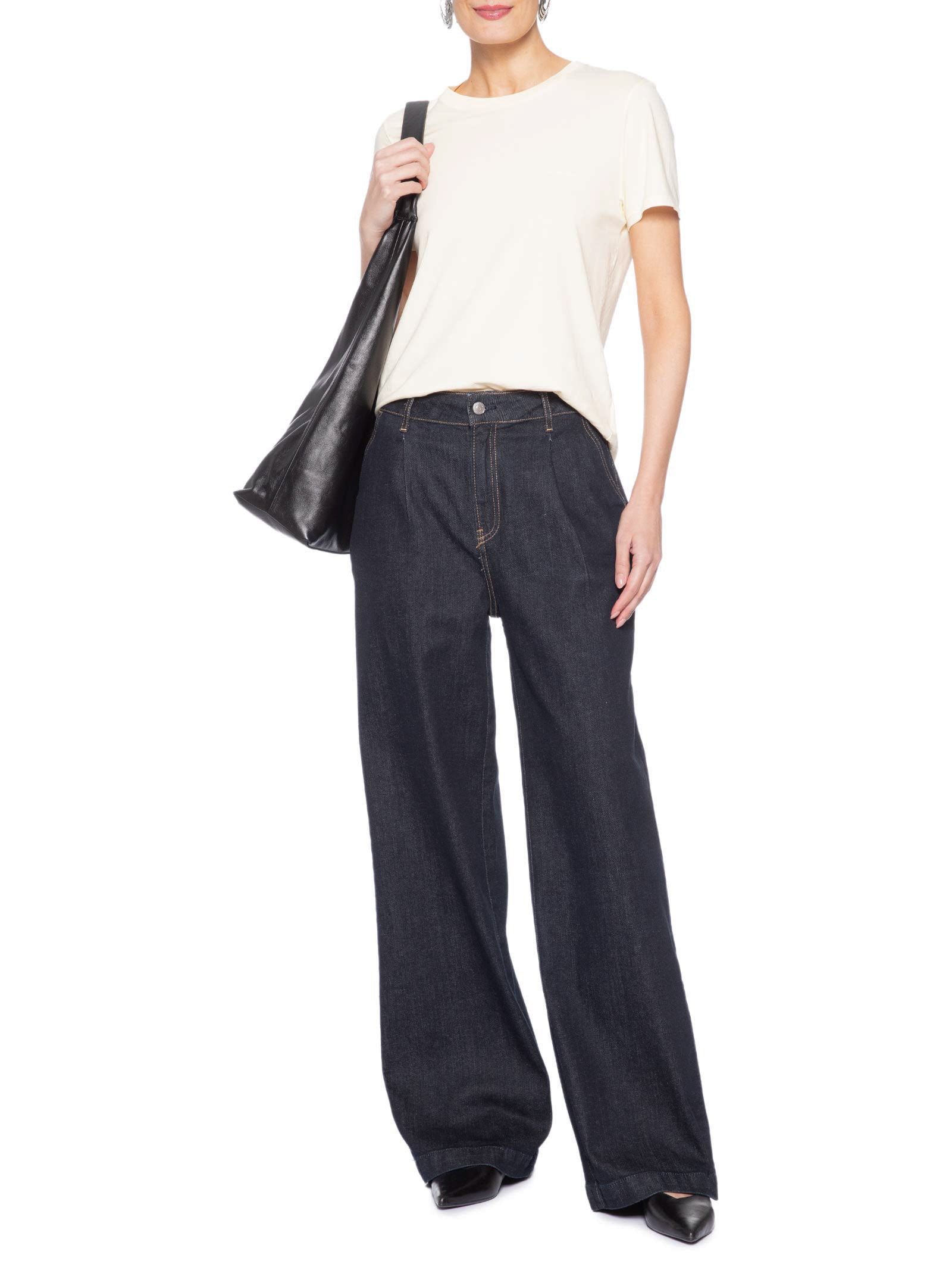 Calça Jeans Feminina Wide Leg Long com Pregas  – Azul Calvin Klein Jeans