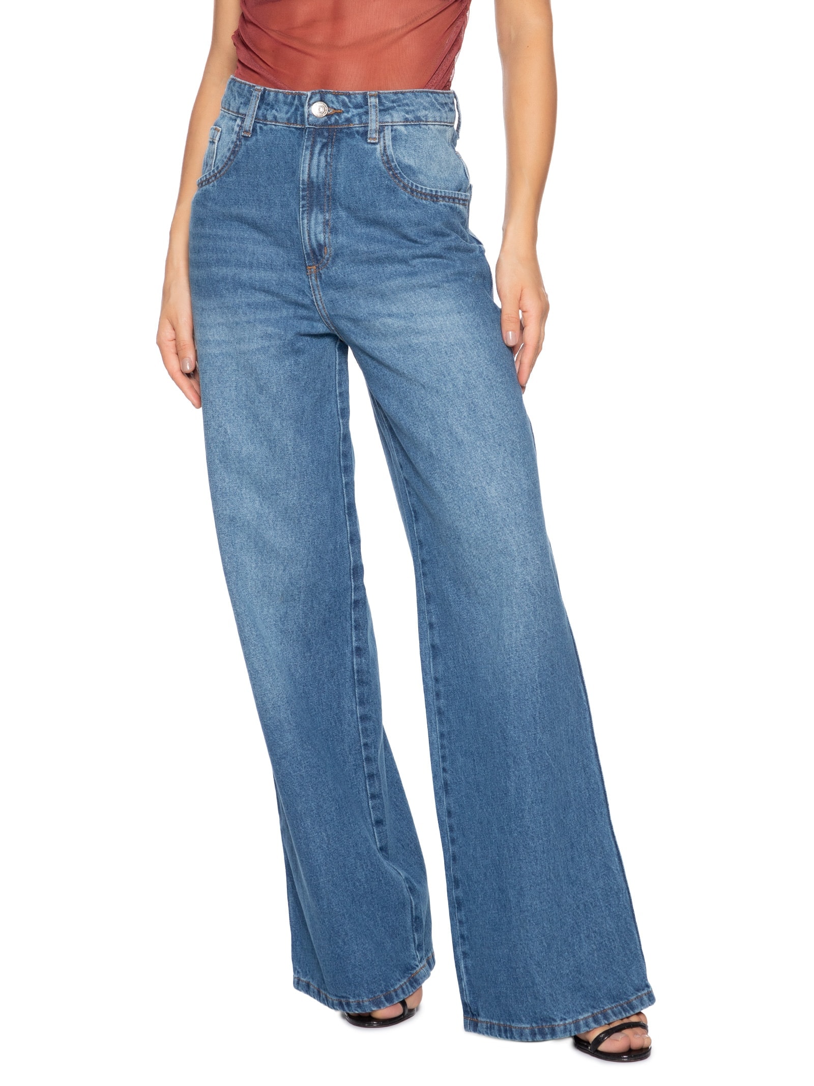 Calça Jeans Feminina Wide Leg Super High Azul My Favorite