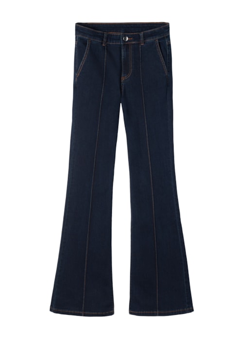 Calça Jeans Flare Com Costura Central - Azul
