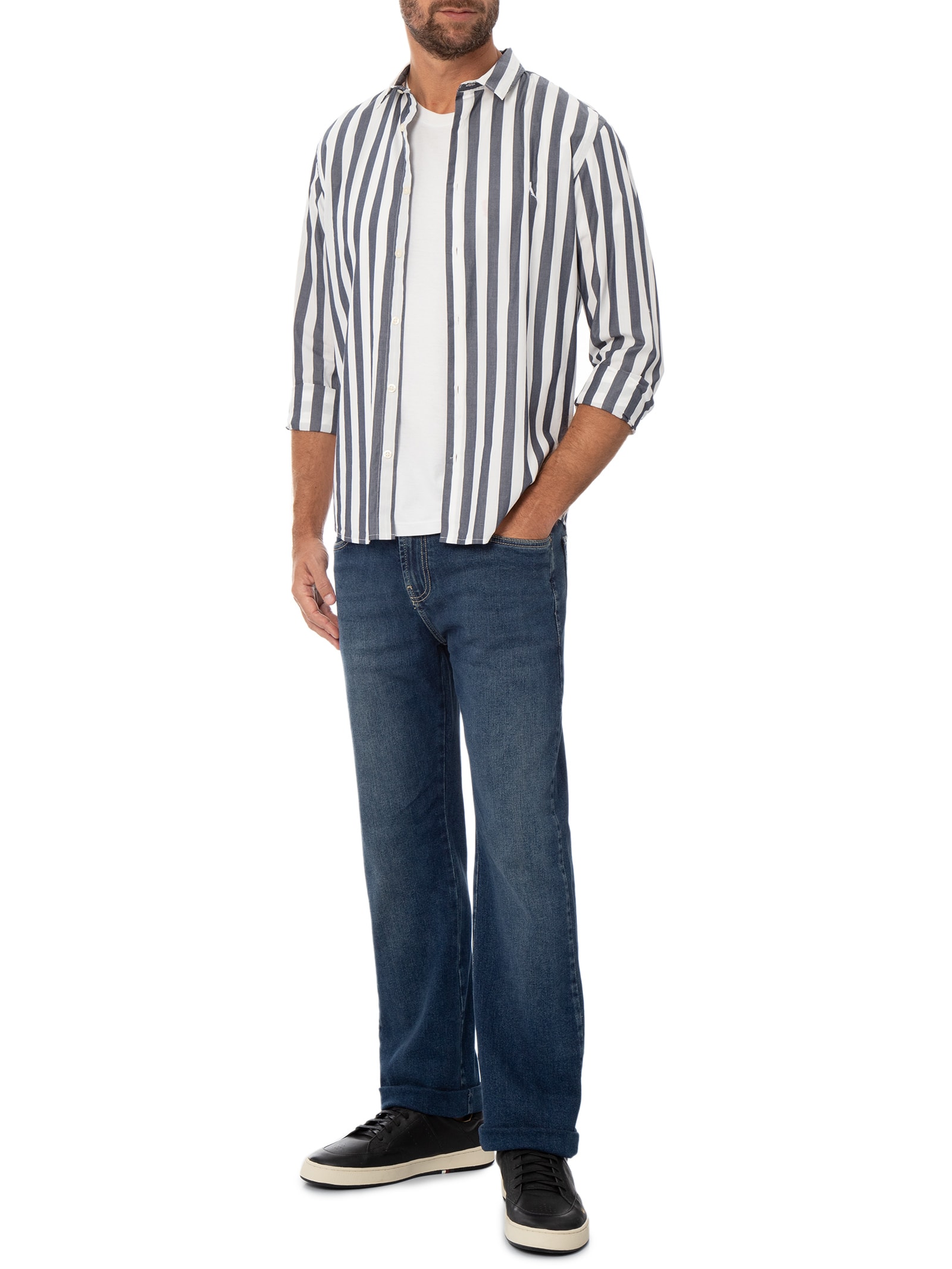 Calça Jeans Masculina Reta Regular Onda Média Azul Foxton