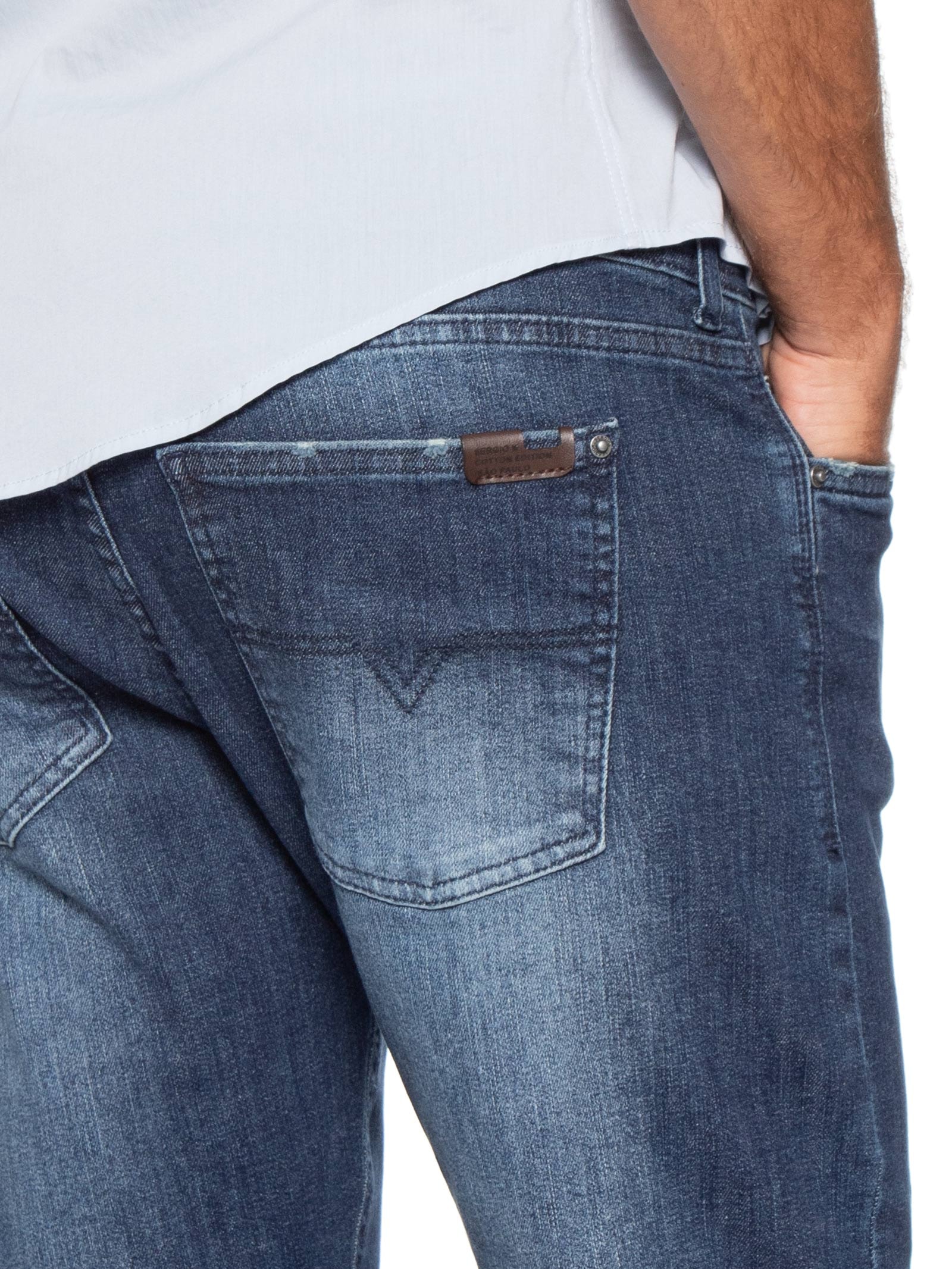 Calça Jeans Masculina Washed Dirty Slim Azul Sergio K