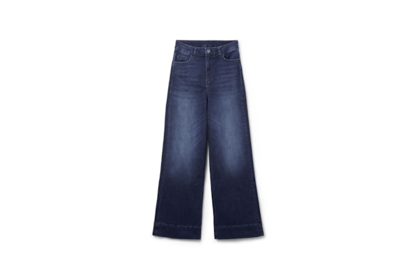 Calça Jeans Pantalona Em Algodão - Azul