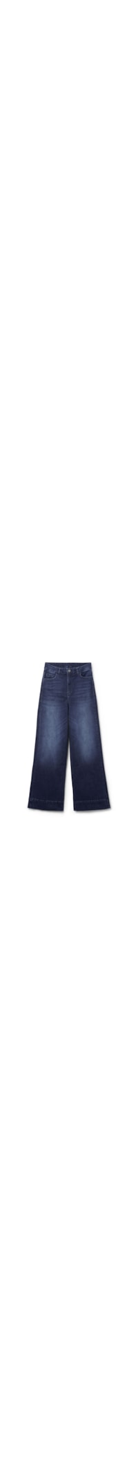 Calça Jeans Pantalona Em Algodão - Azul