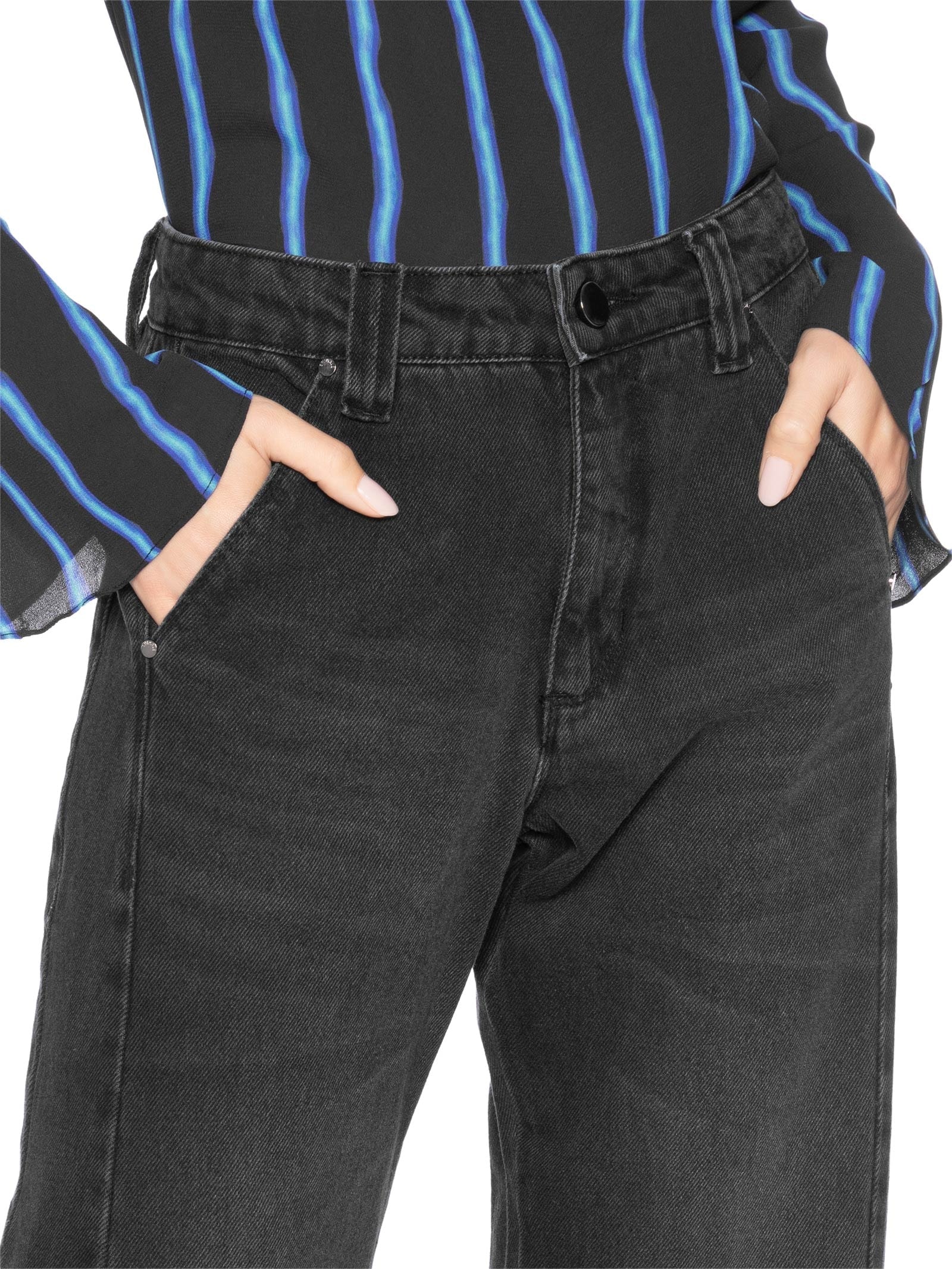 Calça Jeans Reta Cintura Baixa Feminina – Preto Animale