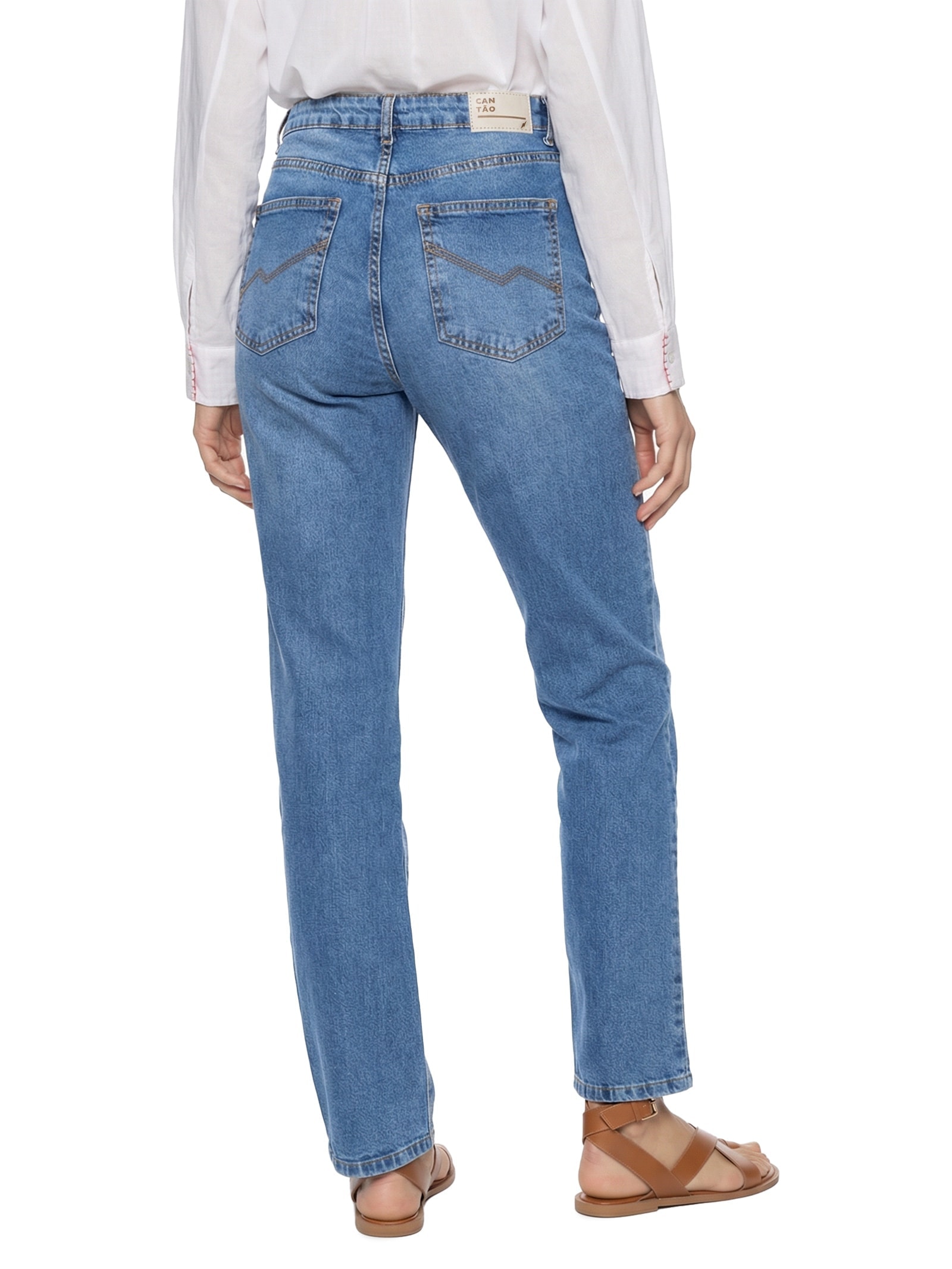 Calça Jeans Reta Fit Comfy Algodão Azul Cantão