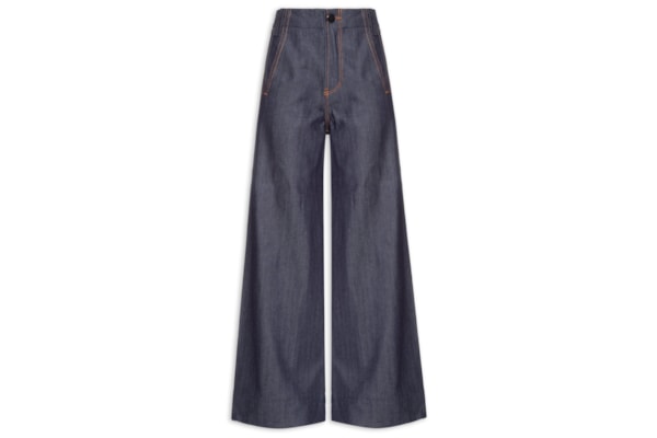 Calça Jeans Reta Raw Cintura Alta Feminina – Azul