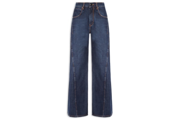 Calça Jeans Reta Recorte Lateral Feminina – Azul