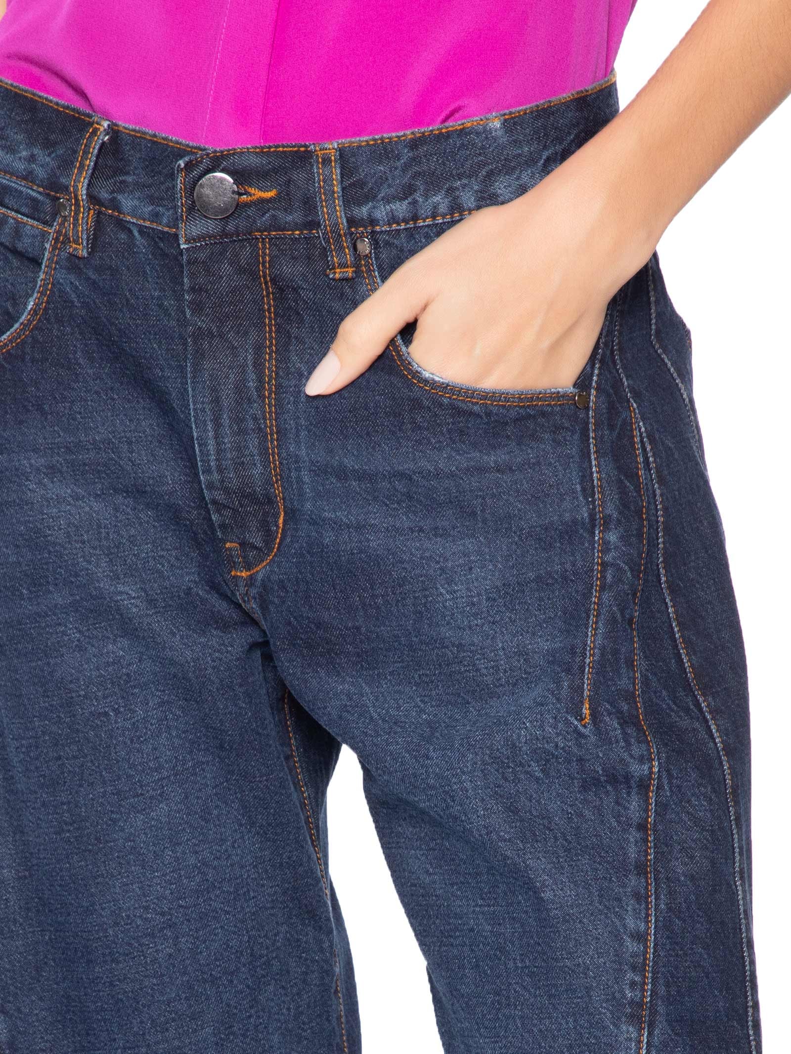 Calça Jeans Reta Recorte Lateral Feminina – Azul Animale