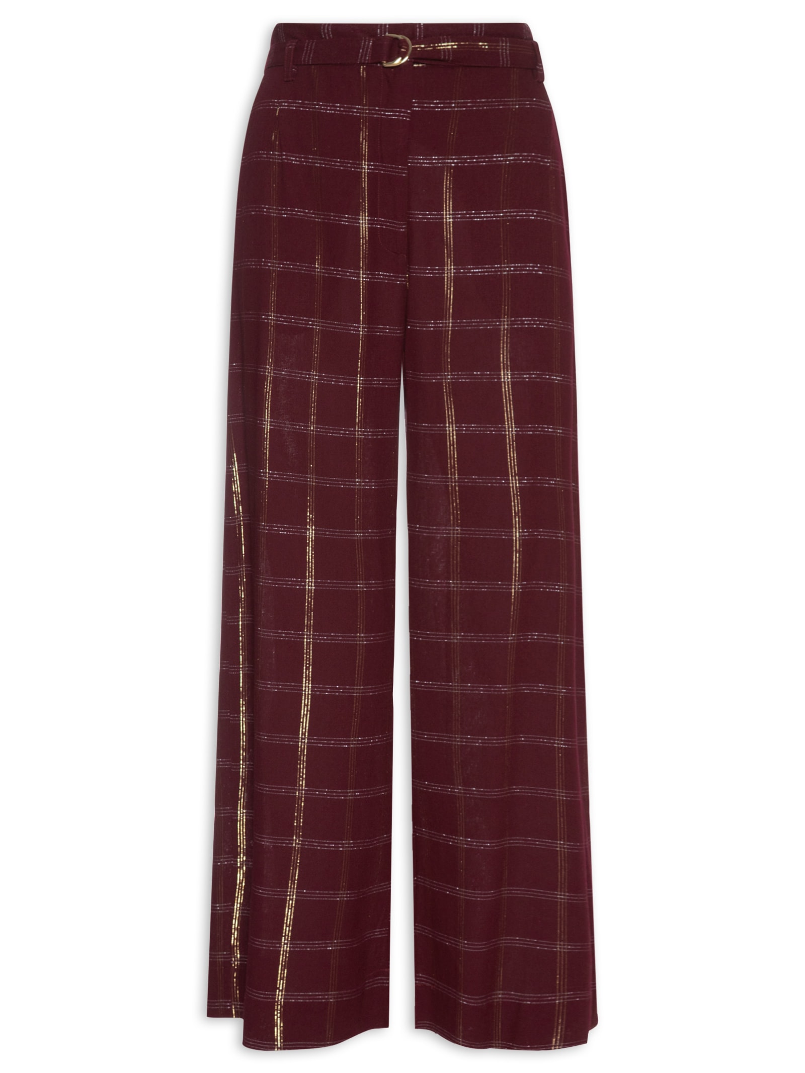 Calça Linho Lurex Xadrez Feminina – Marrom Dress To