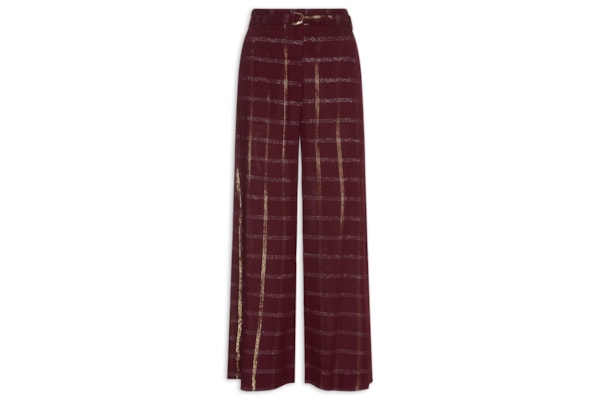 Calça Linho Lurex Xadrez Feminina – Marrom