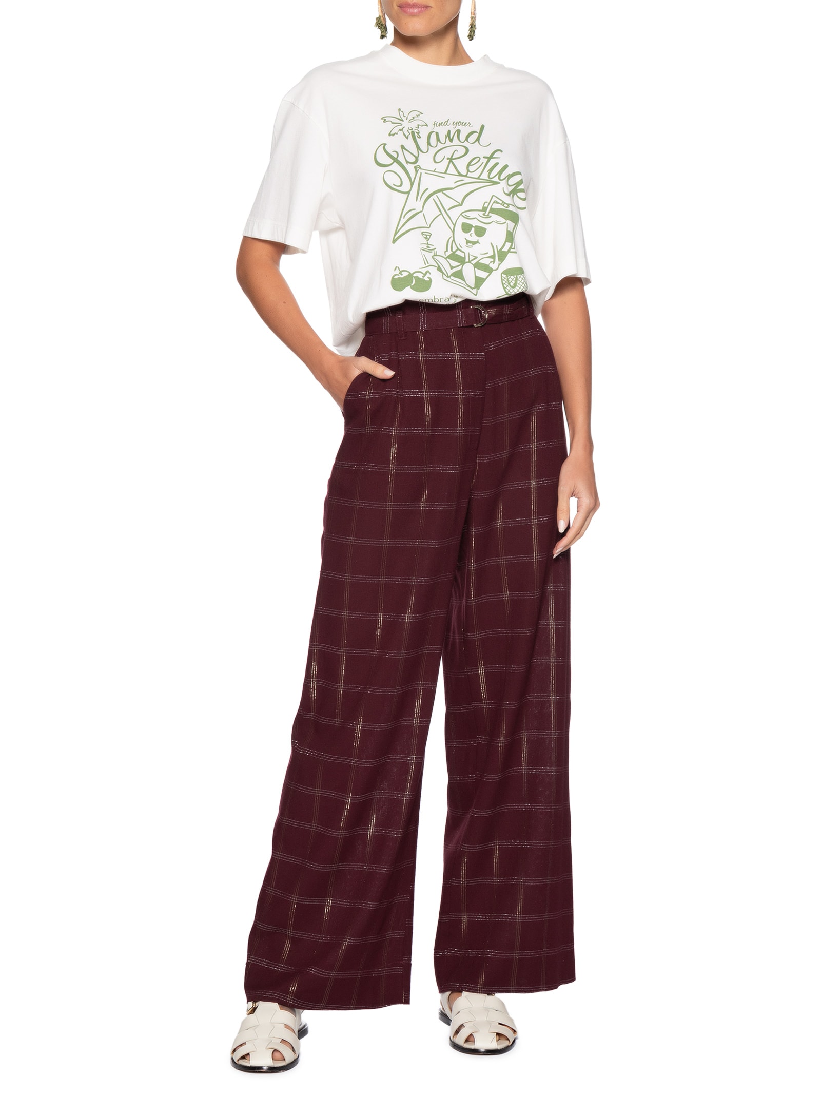 Calça Linho Lurex Xadrez Feminina – Marrom Dress To