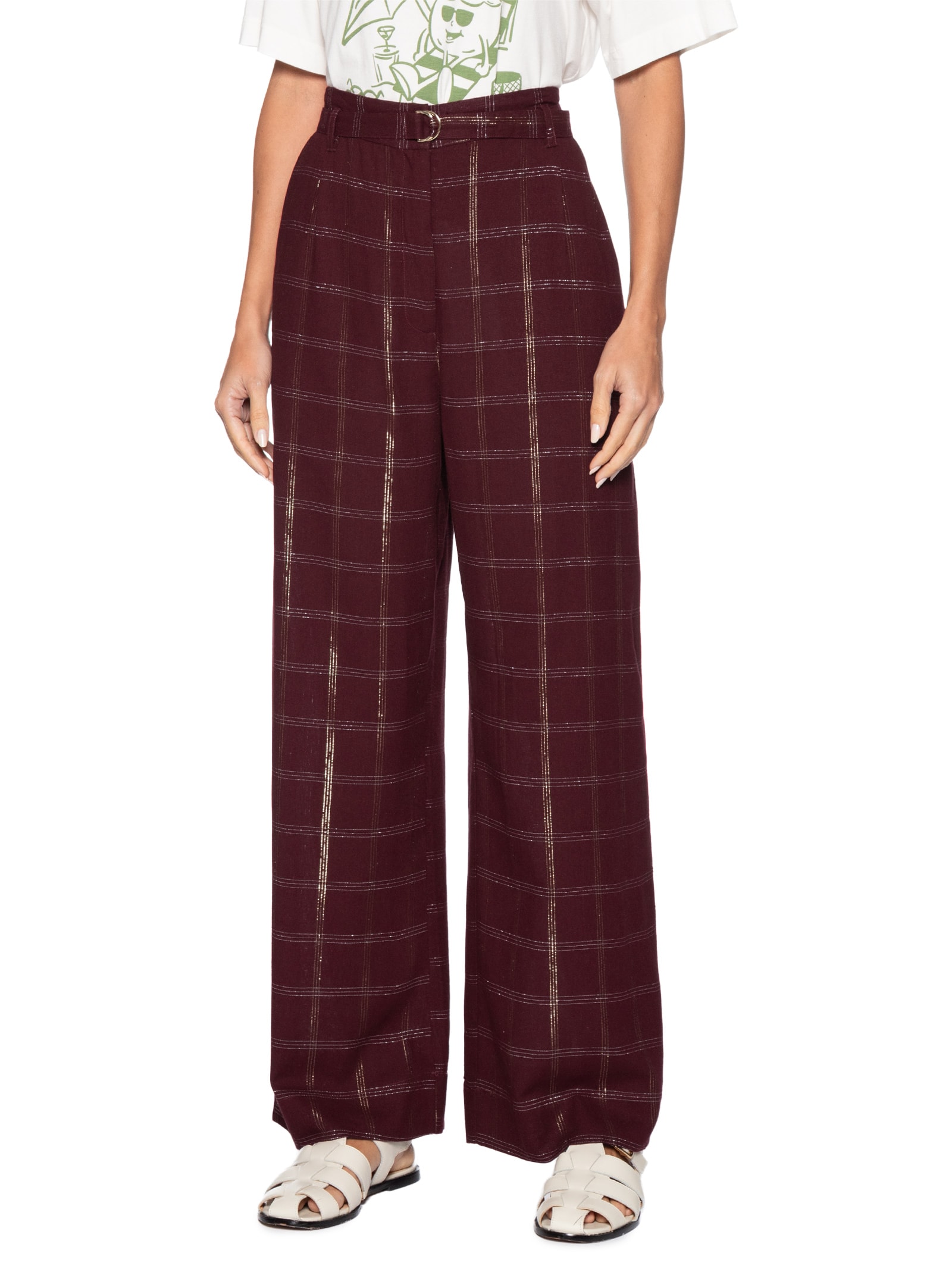 Calça Linho Lurex Xadrez Feminina – Marrom Dress To