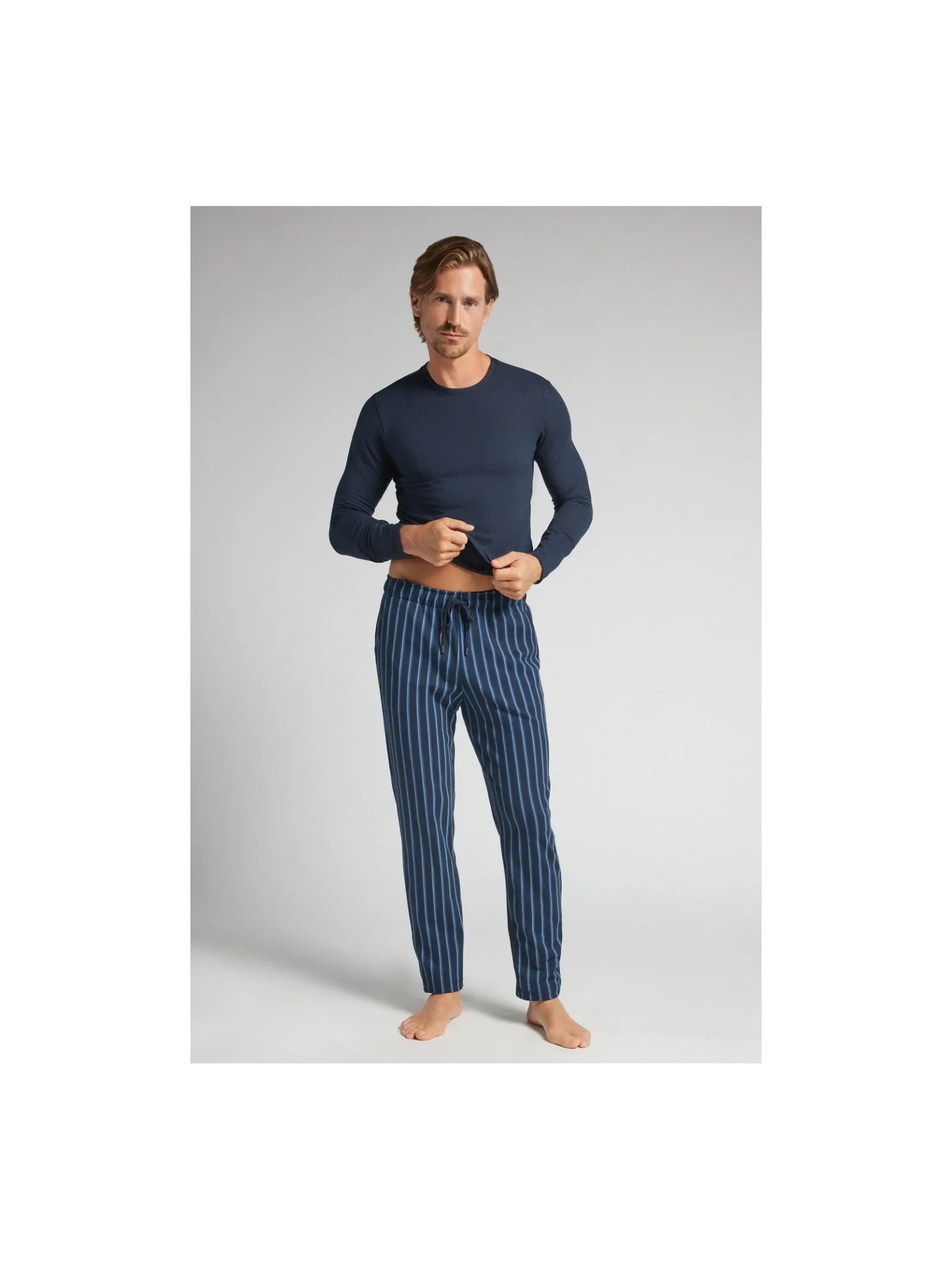 Calça Listrada Em Algodão Azul Intimissimi