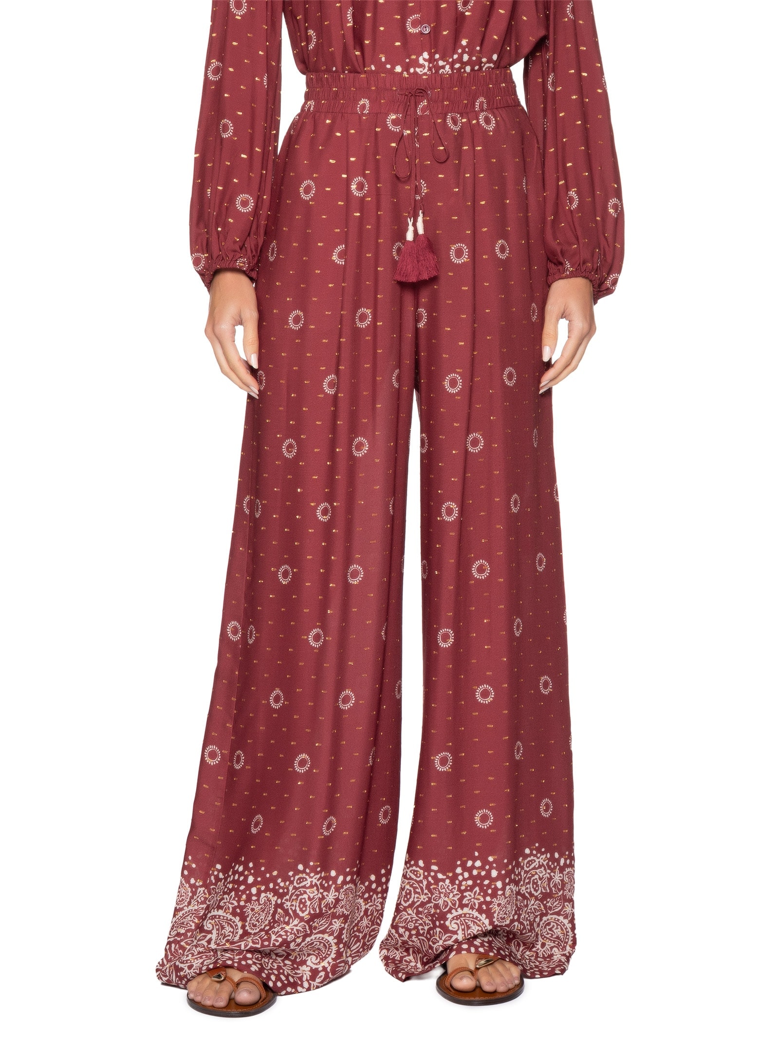 Calça Lurex Estampada Áurea Feminina Vermelho Dress To