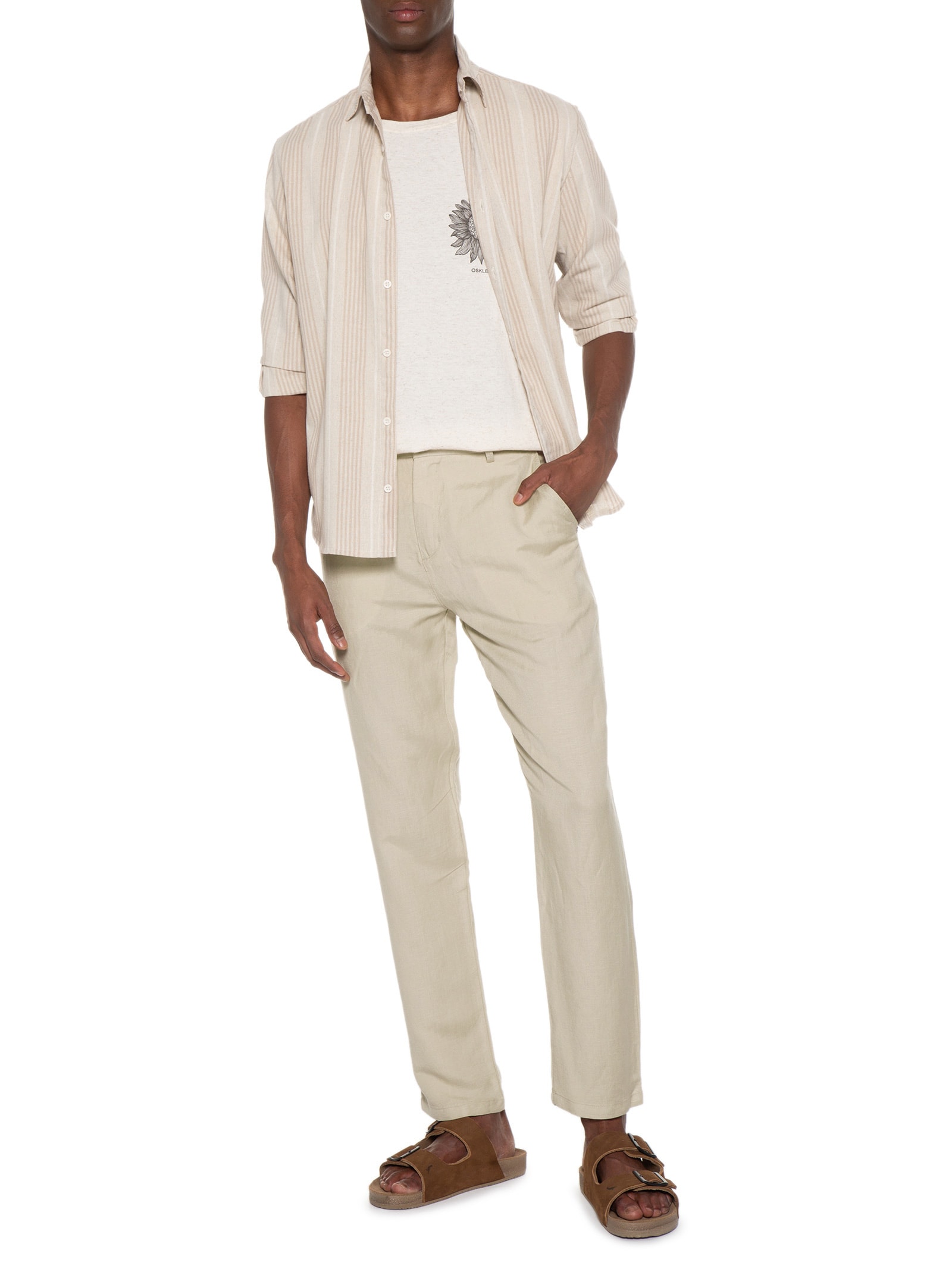 Calça Masculina Alfaiataria Fluid Linen Bege Osklen