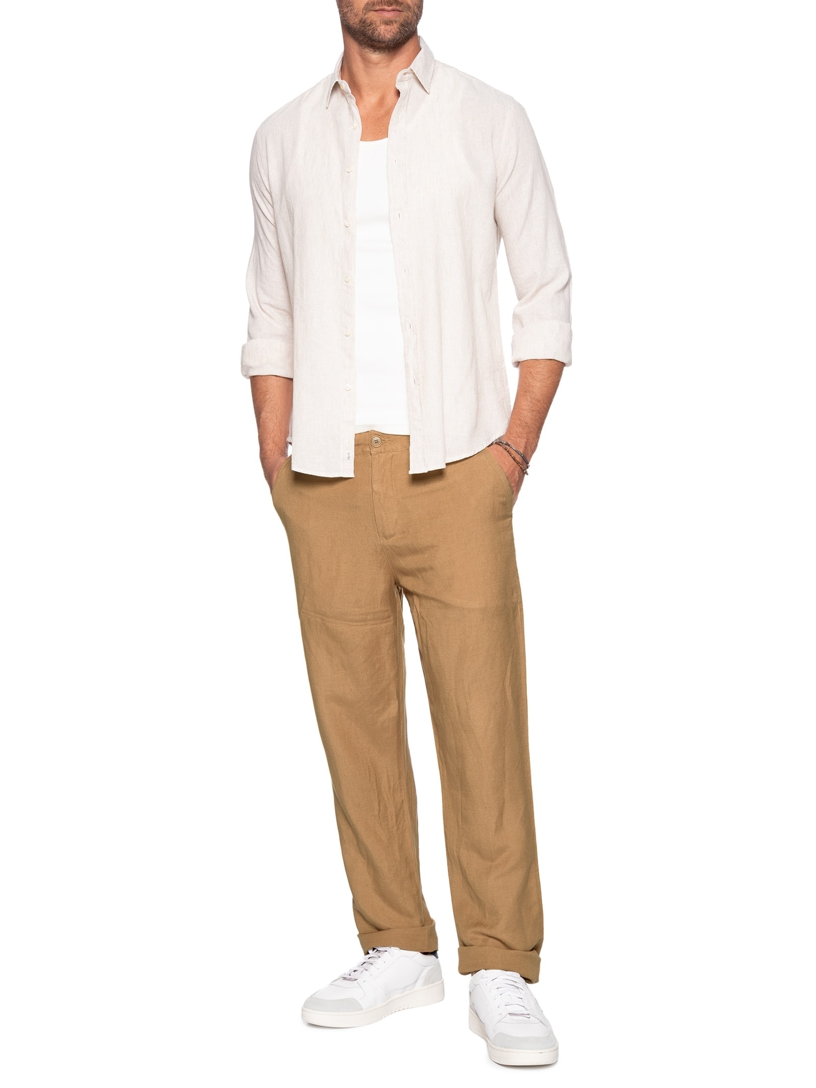 Calça Masculina Alfaiataria Fluid Linen Marrom Osklen