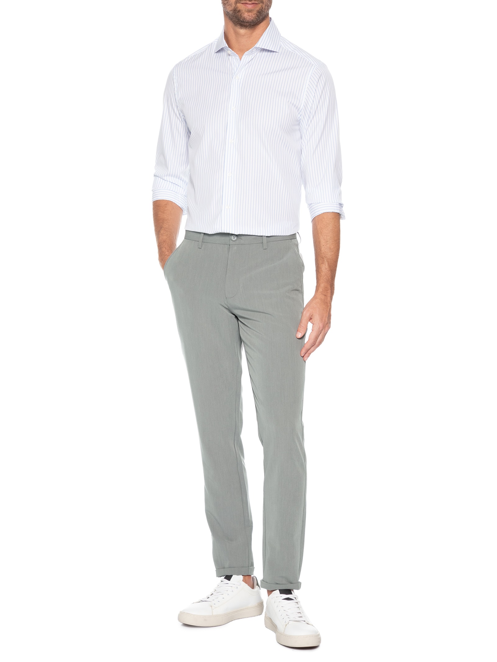 Calça Masculina Alfaiataria Reta Cinza '2 Essential