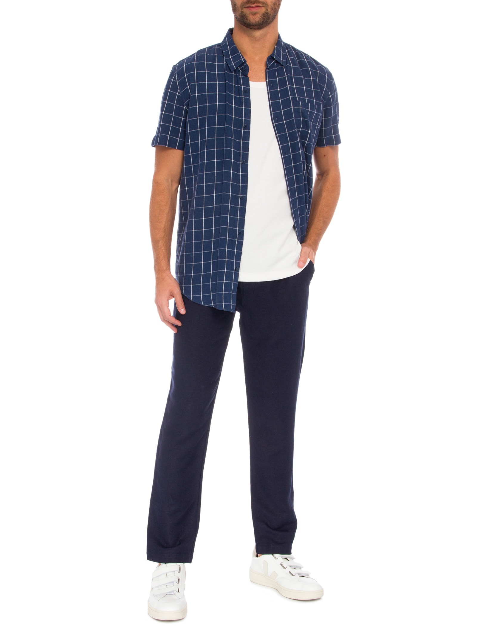 Calça Masculina Alfaiataria Reta Fluid Linen Azul Osklen