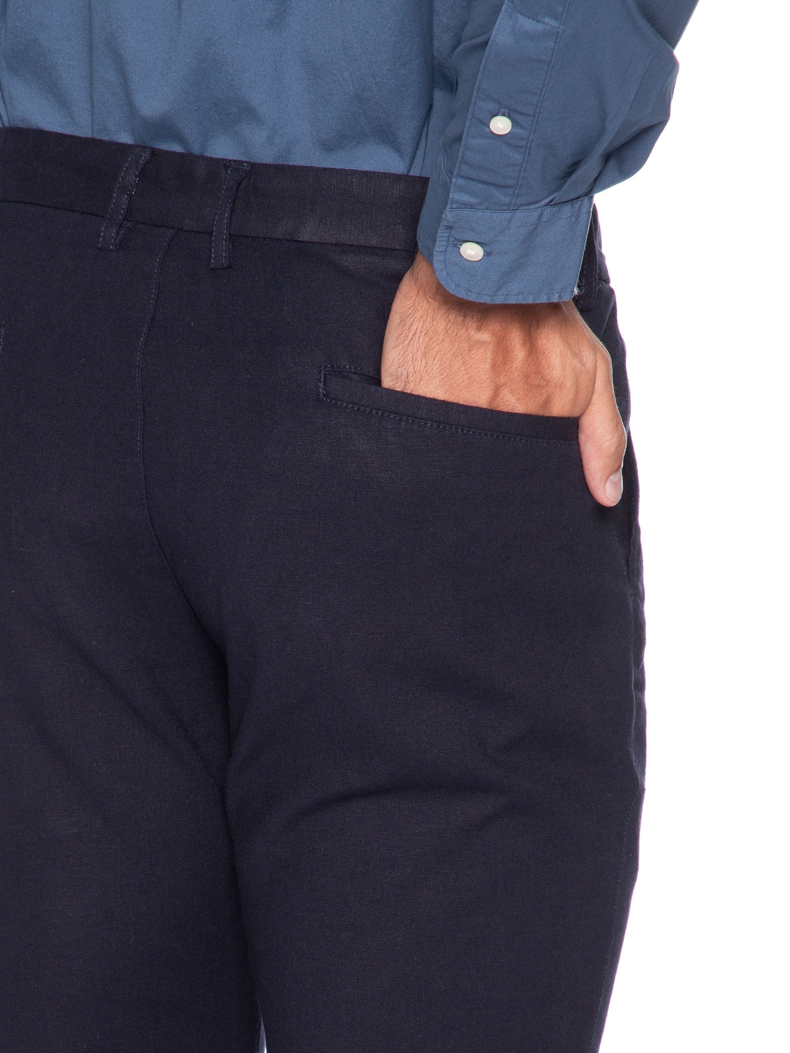 Calça Masculina Blend Linho Casual Reta Azul 2 Essential '2 Essential