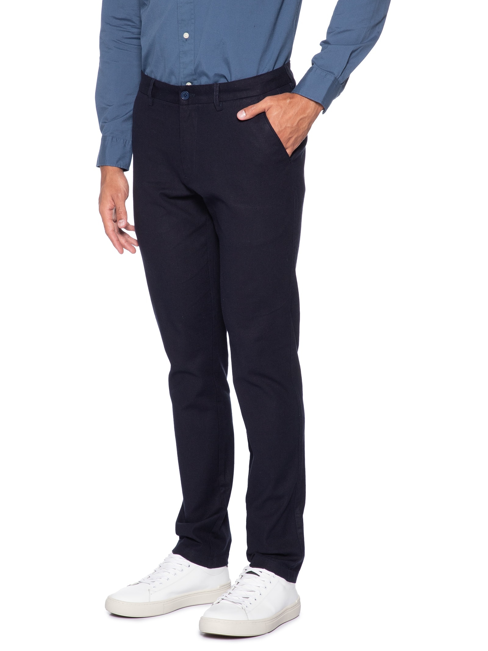 Calça Masculina Blend Linho Casual Reta Azul 2 Essential '2 Essential