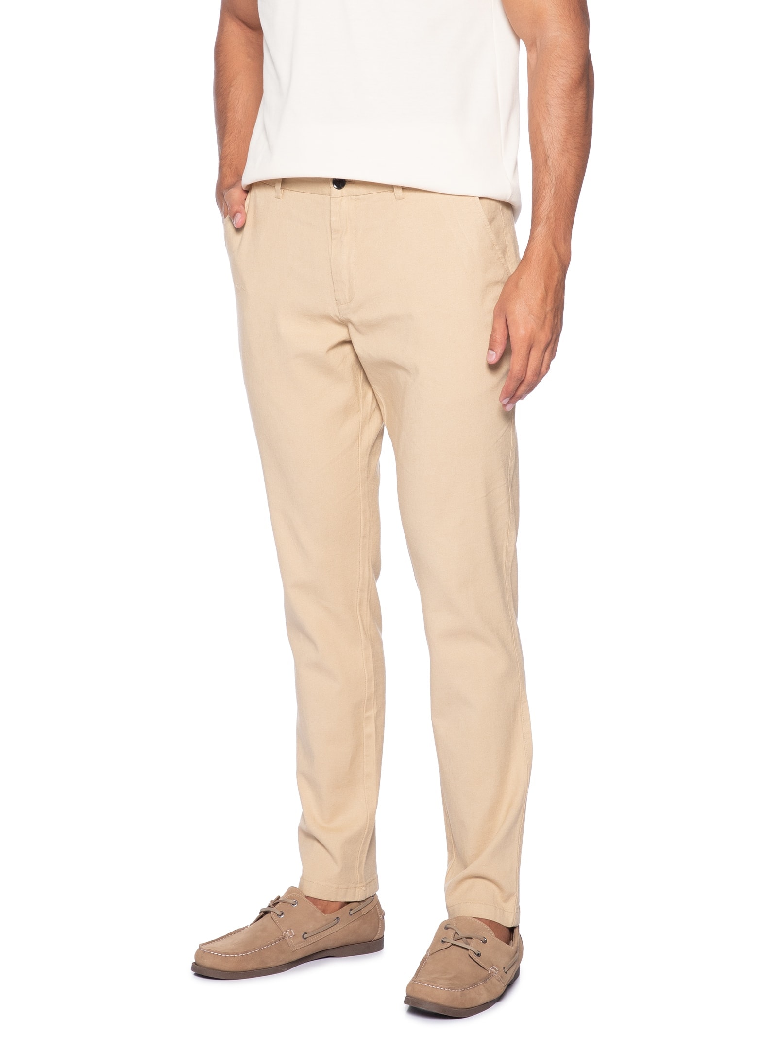 Calça Masculina Blend Linho Casual Reta Bege '2 Essential