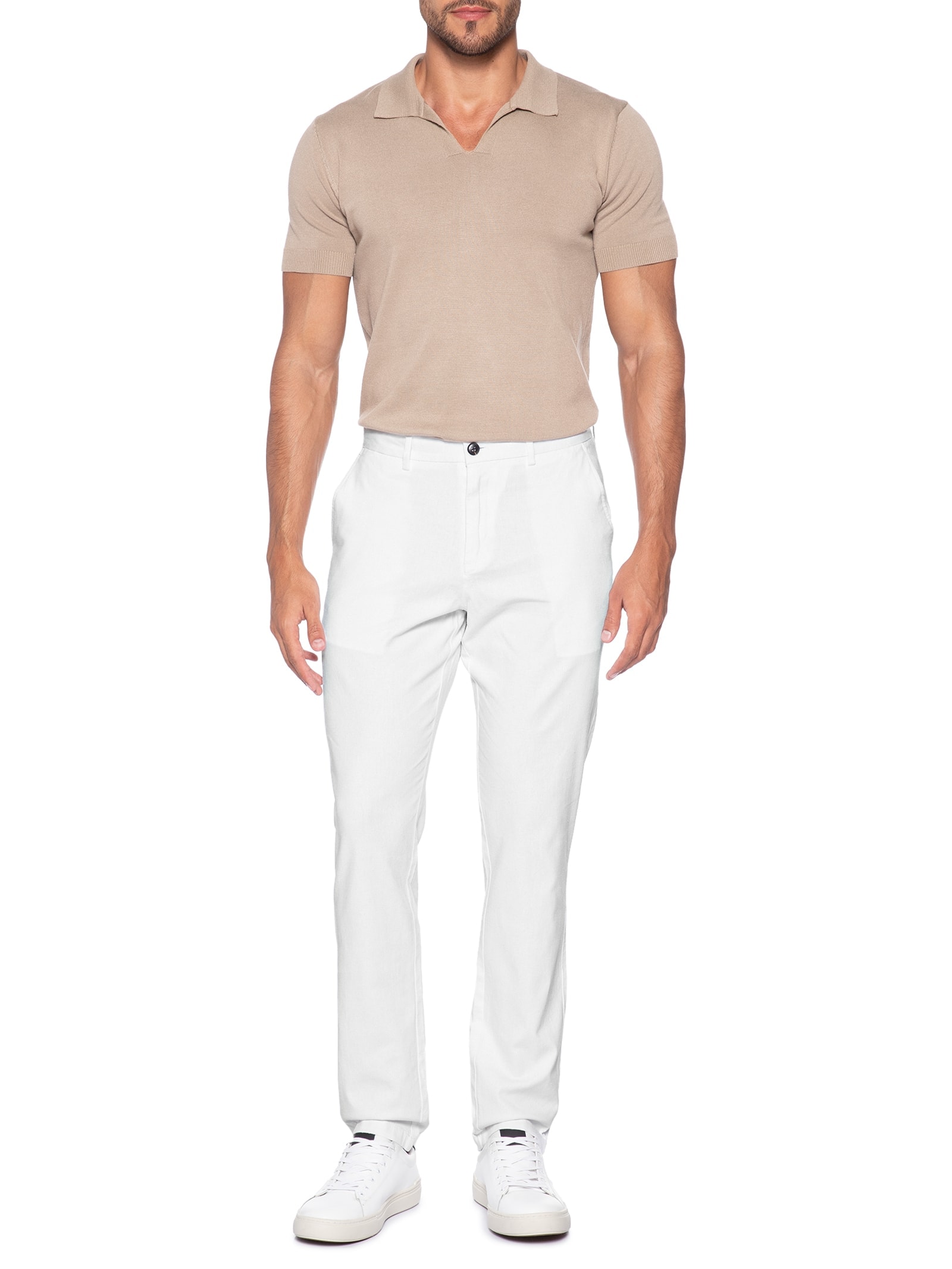 Calça Masculina Blend Linho Casual Reta Branco '2 Essential