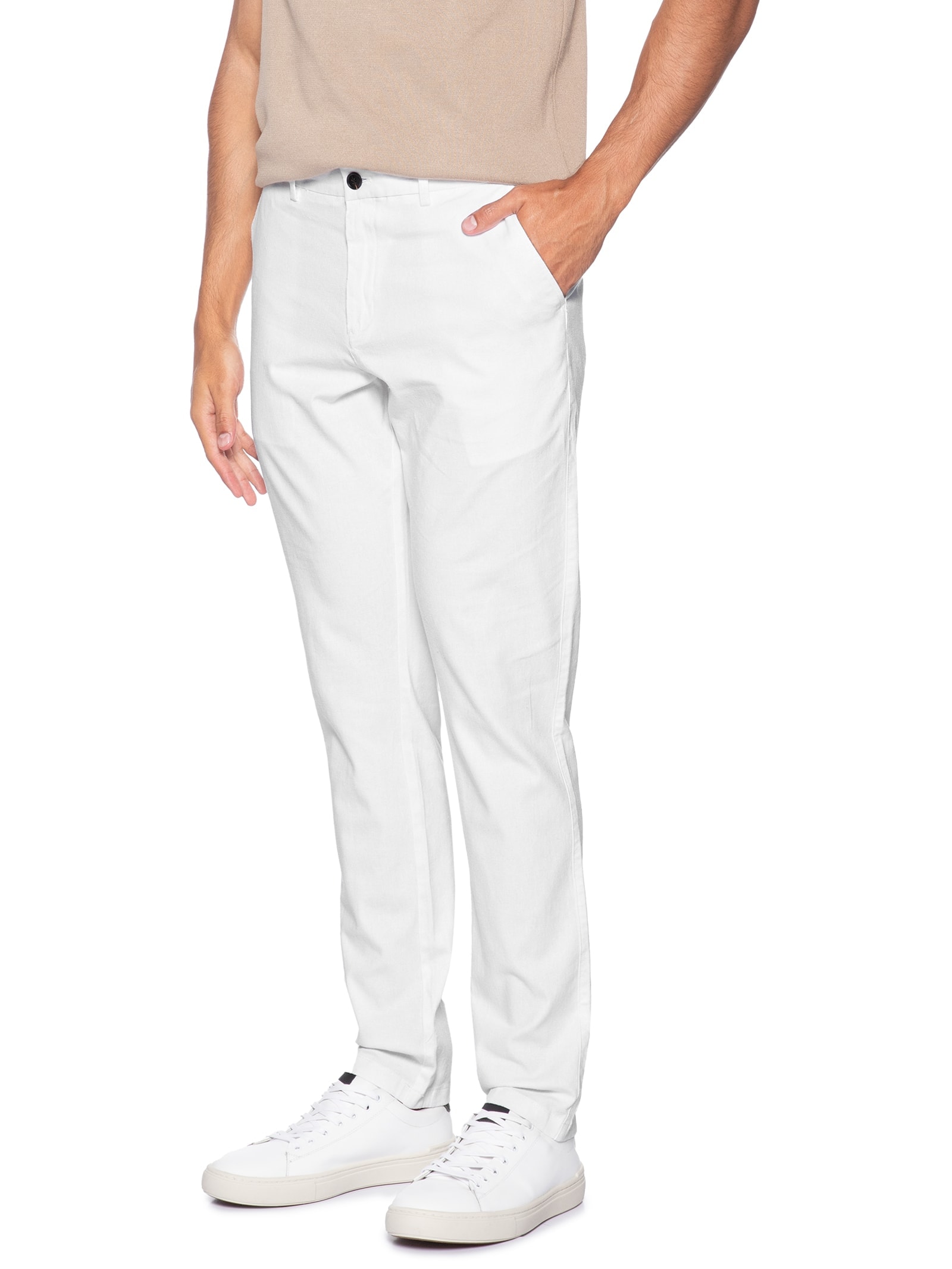 Calça Masculina Blend Linho Casual Reta Branco '2 Essential