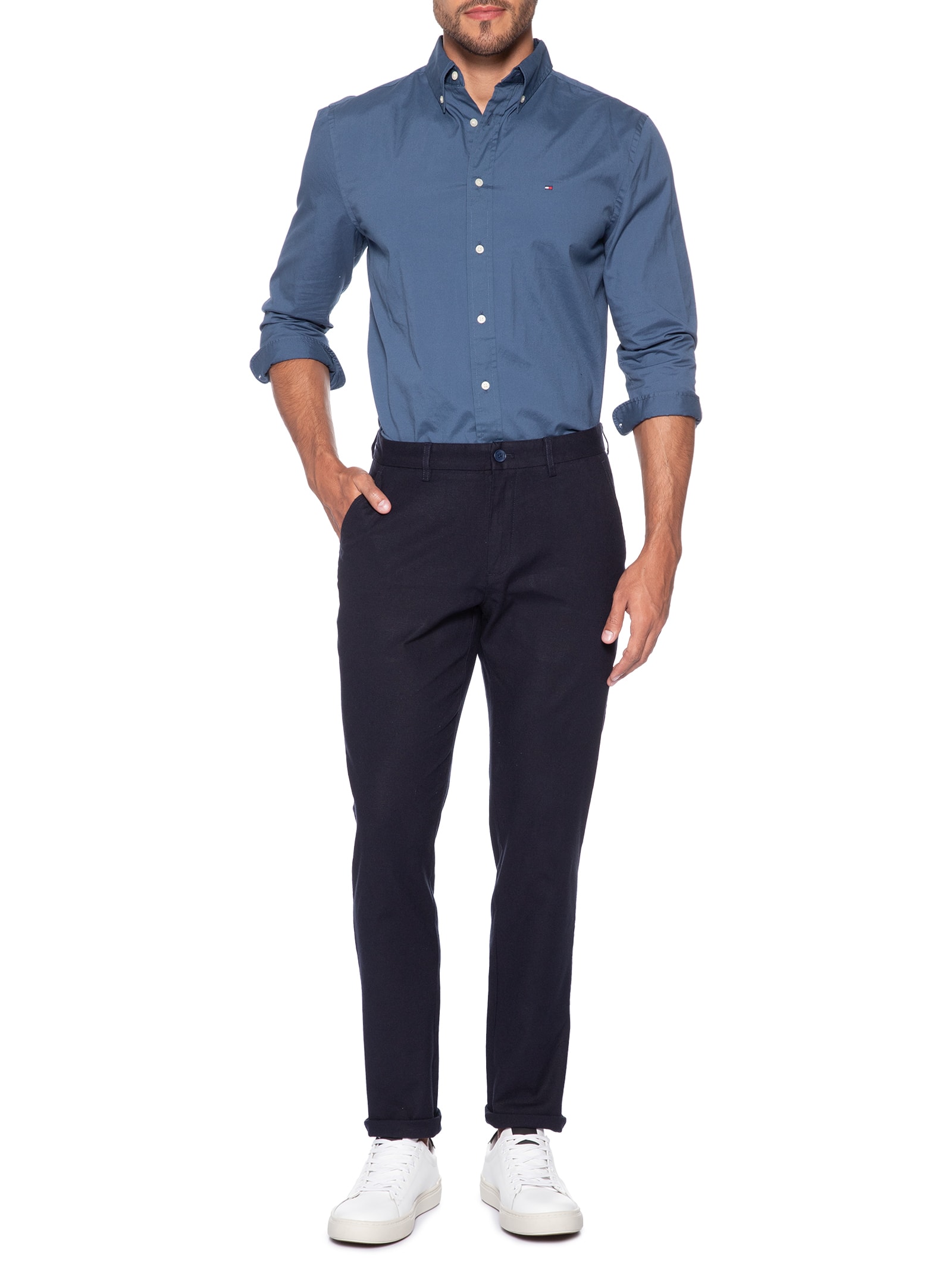 Calça Masculina Blend Linho Casual Reta – Azul – 2 Essential '2 Essential