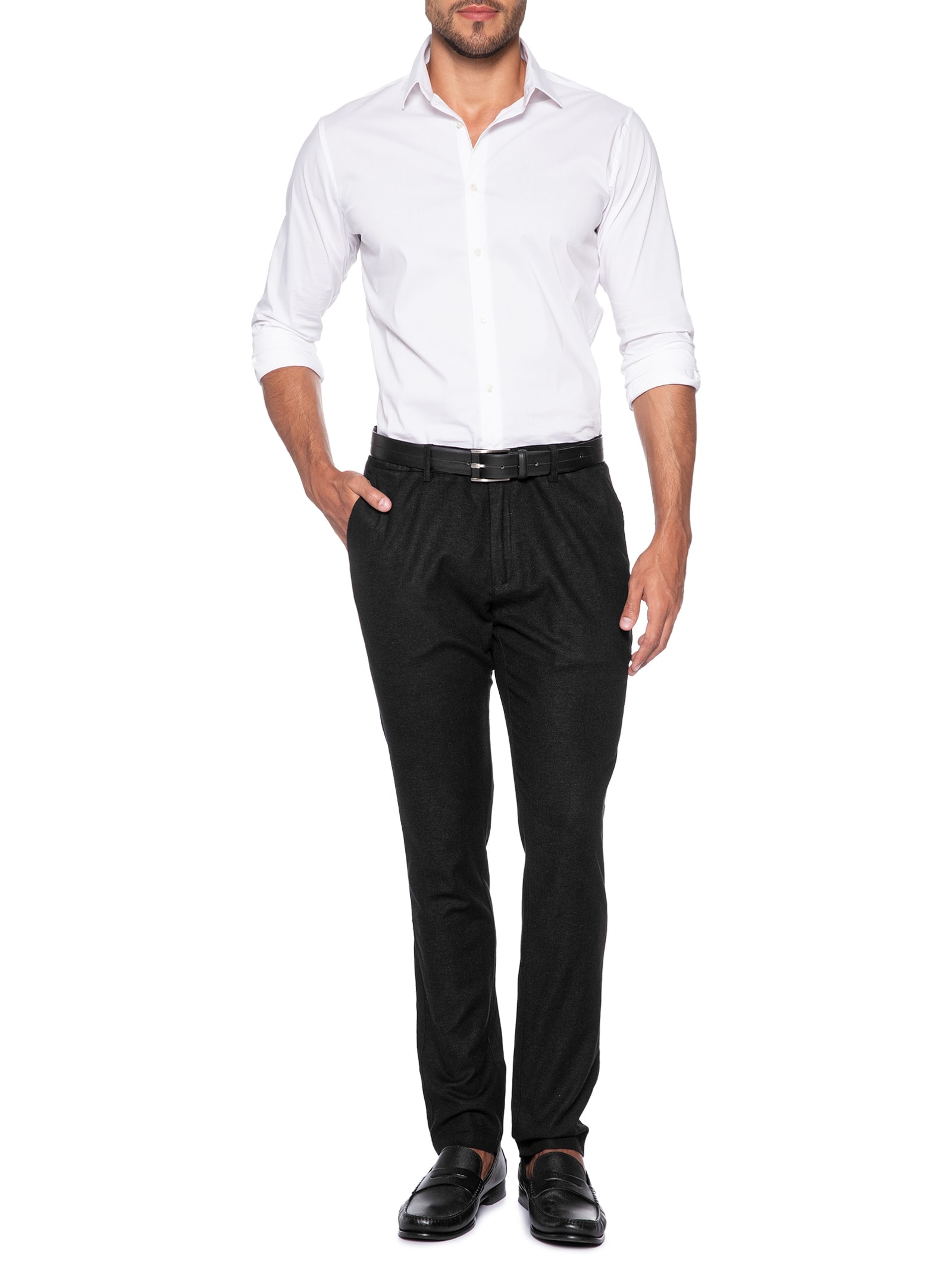 Calça Masculina Blend Linho Casual Reta – Preto – 2 Essential '2 Essential