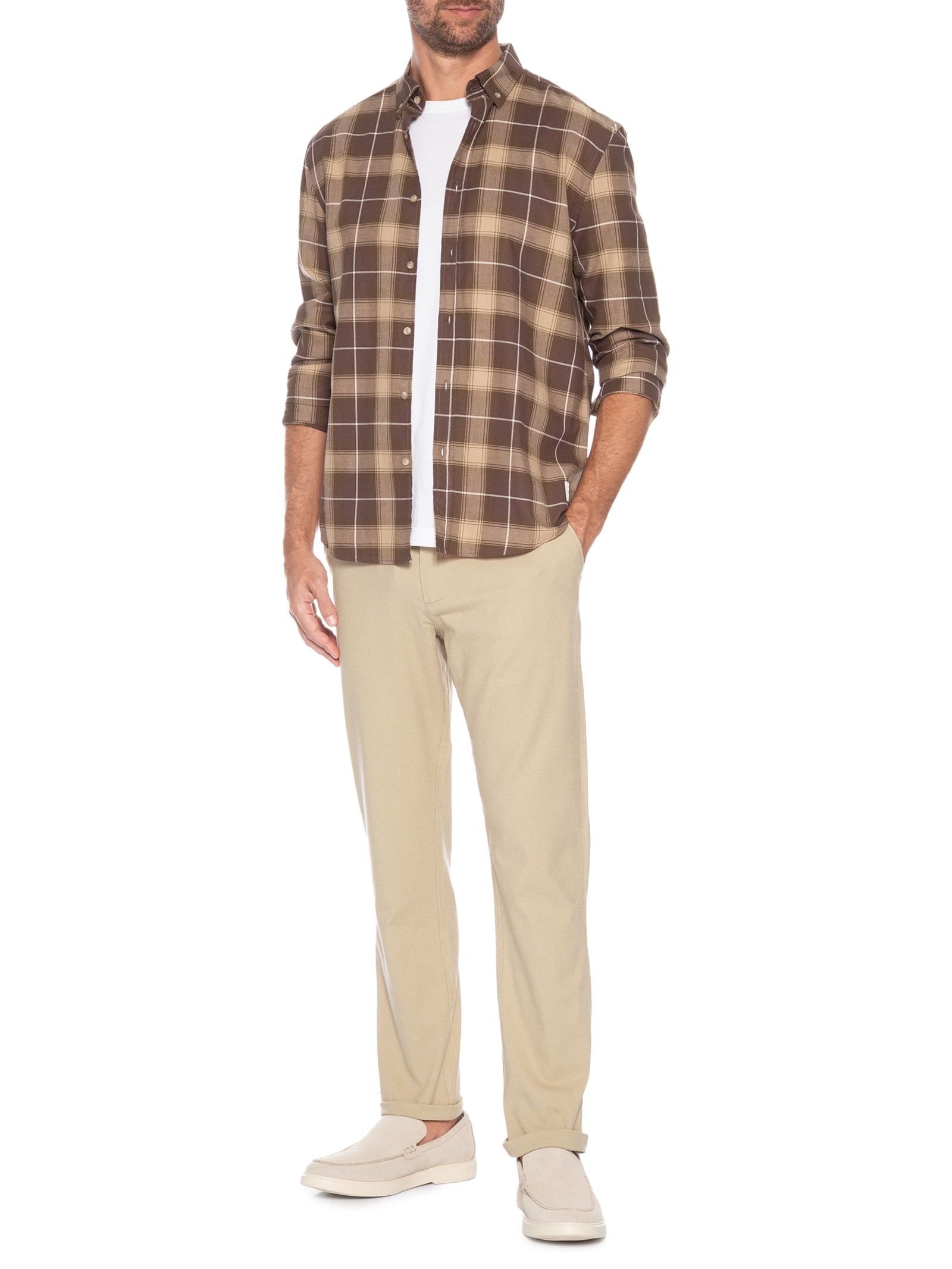 Calça Masculina Blend Linho Reta Bege '2 Essential