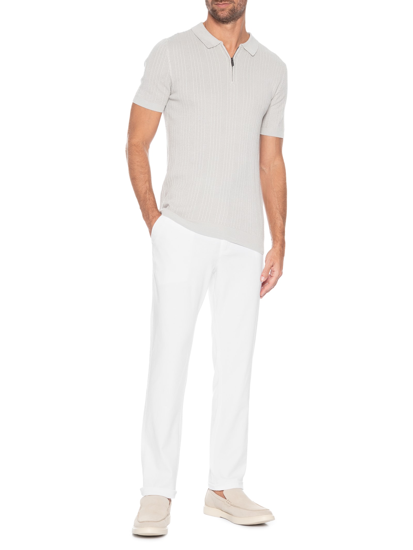 Calça Masculina Blend Linho Reta Branco '2 Essential
