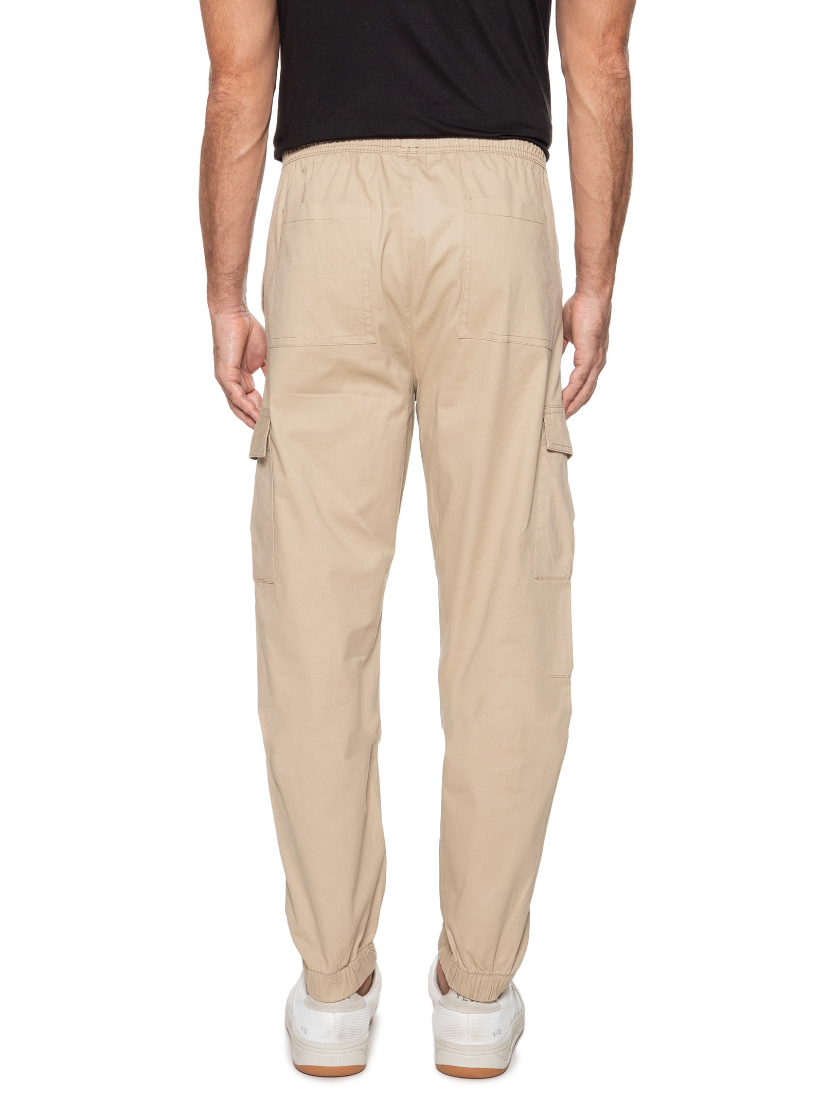 Calça Masculina Cargo Cós Elástico Em Sarja Verde Basiq Men